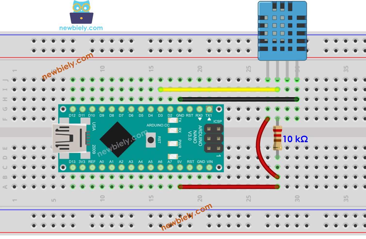 Diagrama de ligação do Arduino Nano com o sensor de temperatura e umidade DHT11