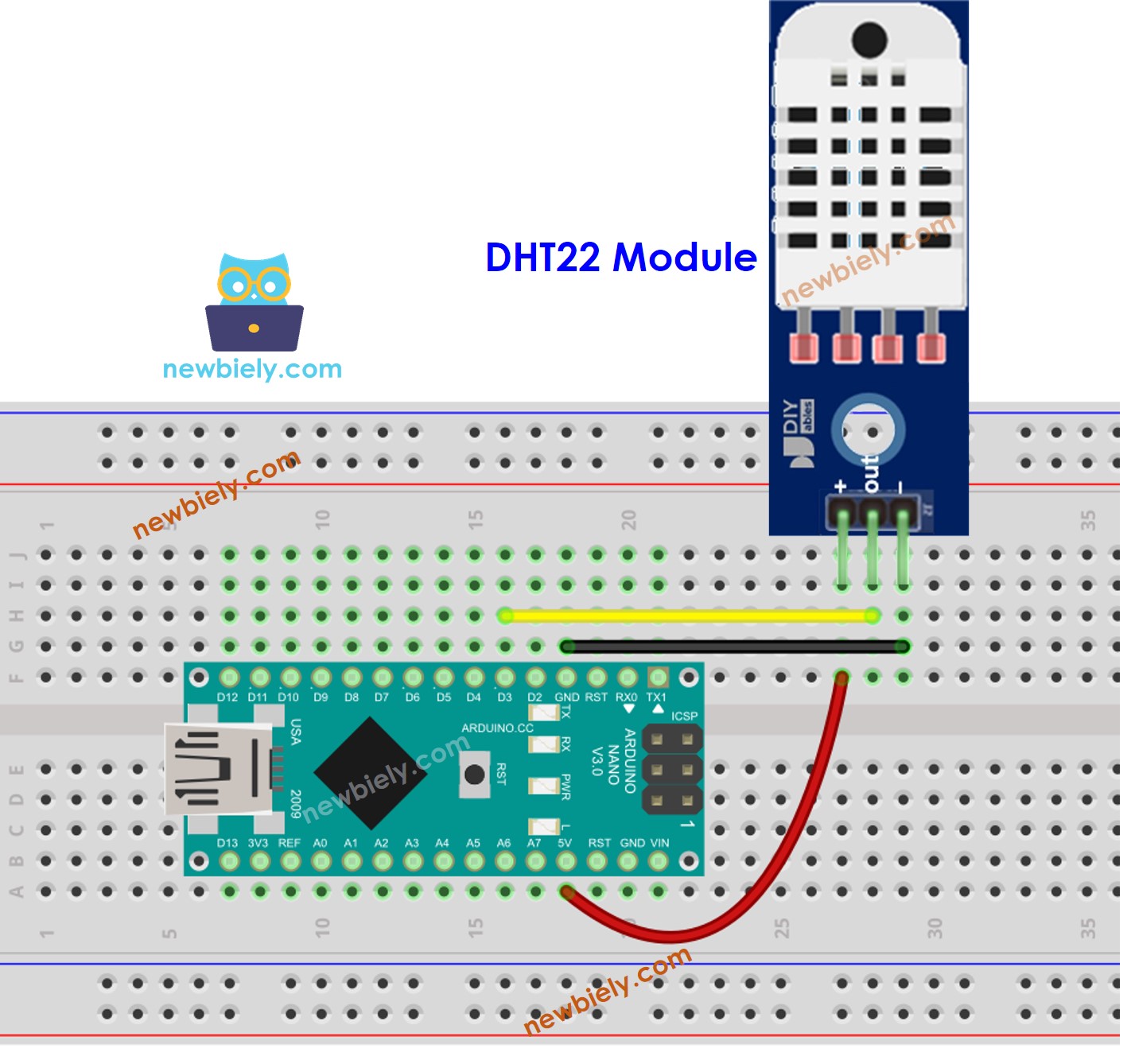 Diagrama de ligação do Arduino Nano com o módulo de temperatura e umidade DHT22