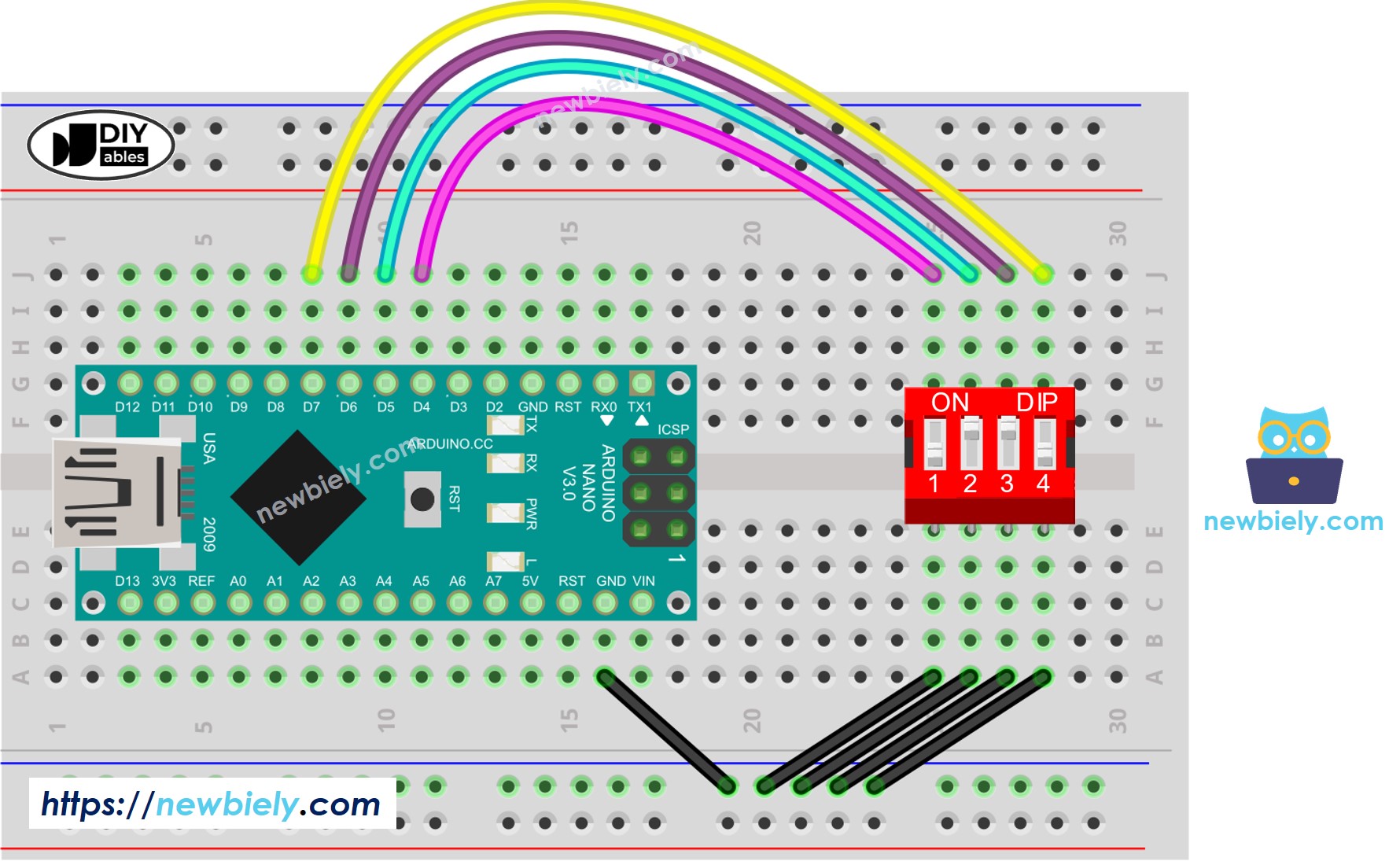 Diagrama de ligação da chave DIP com Arduino Nano