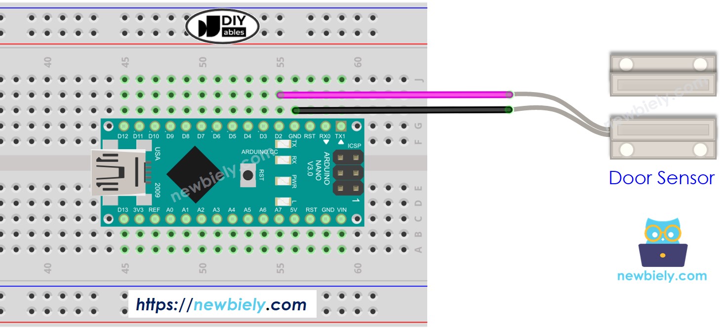Diagrama de ligação do sensor de porta com Arduino Nano