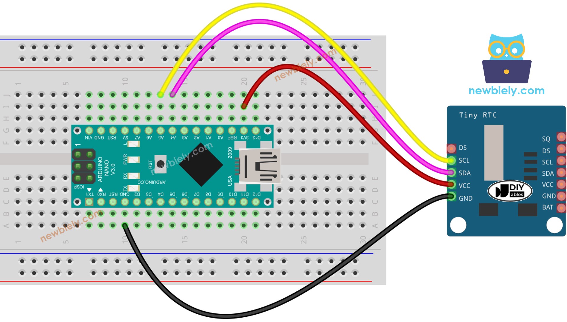 Diagrama de ligação do Relógio de Tempo Real DS1307 com Arduino Nano