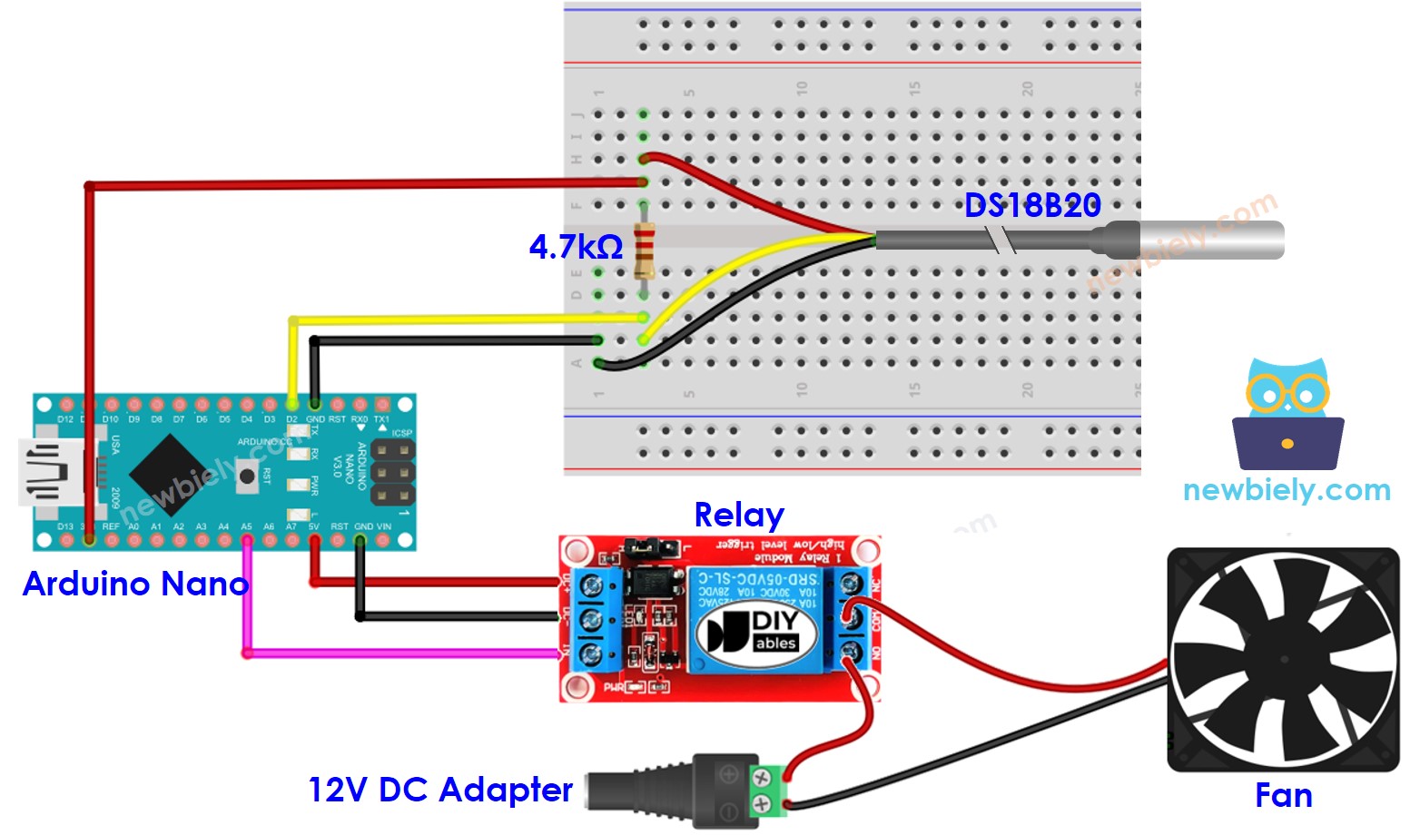 Diagrama de ligação do sistema de ventoinha de refrigeração com Arduino Nano