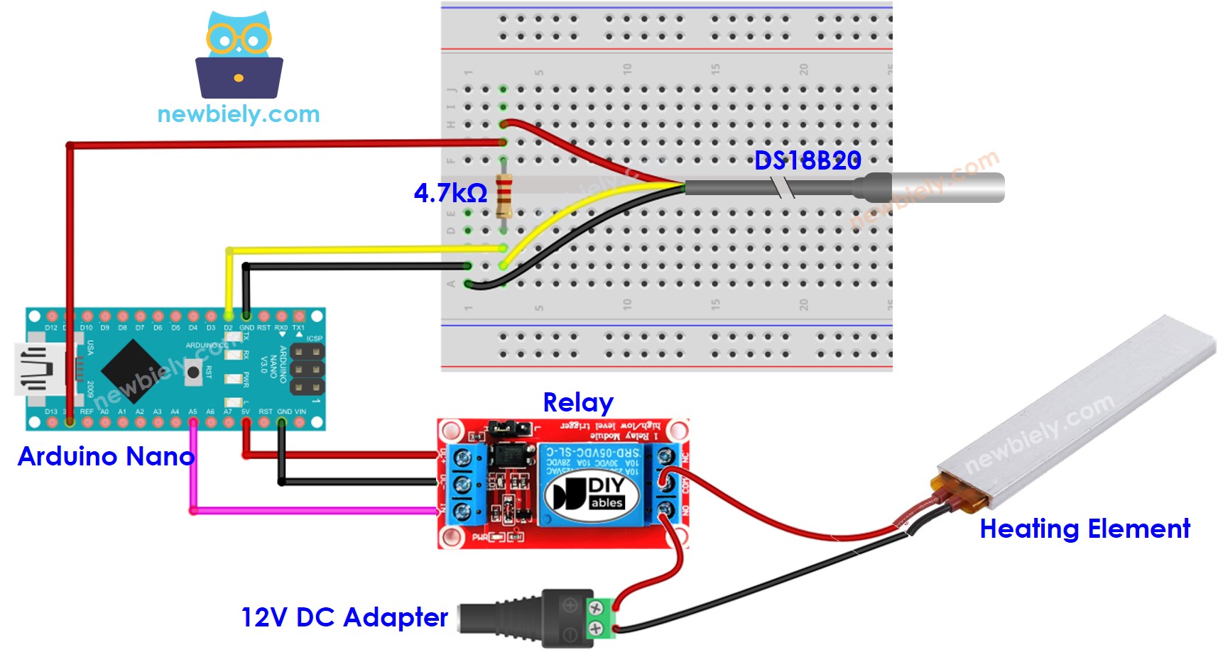 Diagrama de ligação do elemento de aquecimento com Arduino Nano