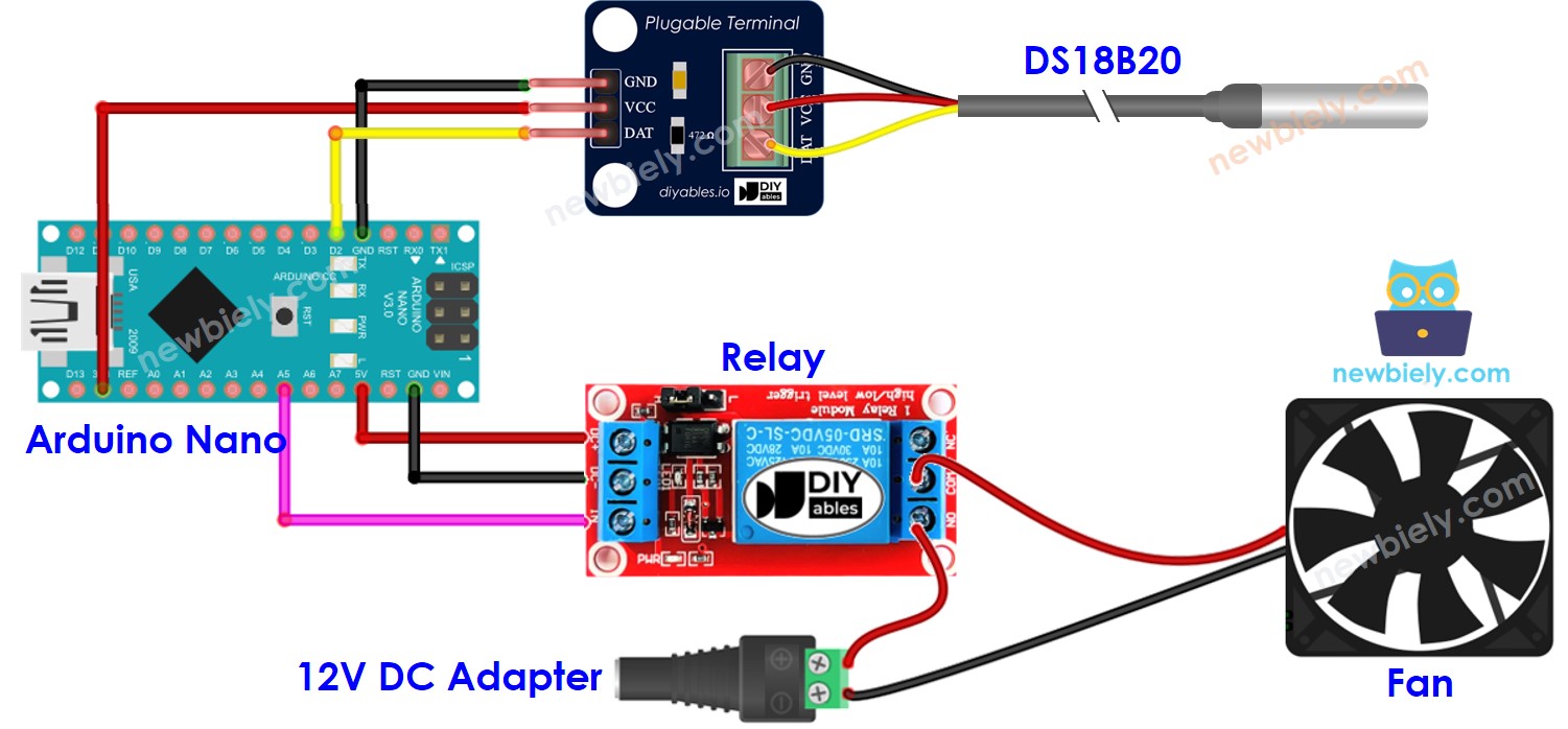 Diagrama de ligação do Arduino Nano controlando o relé