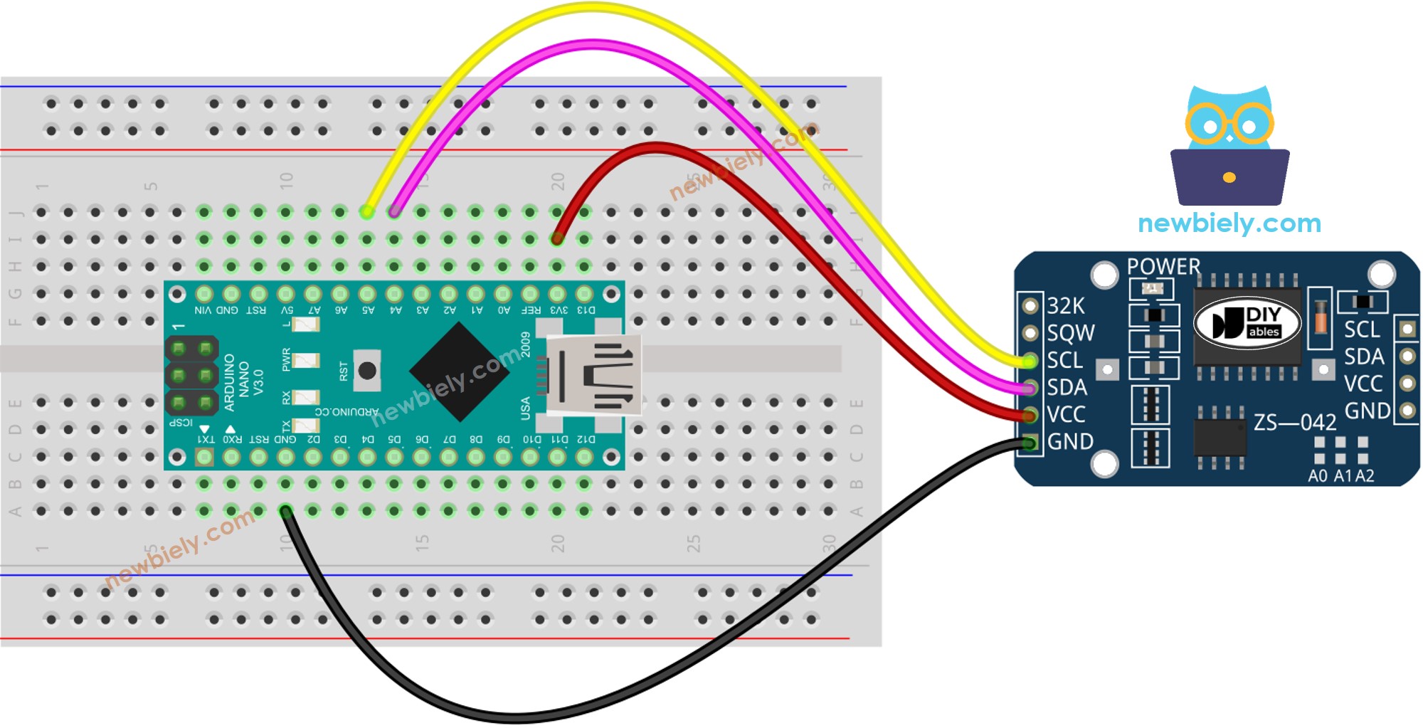 Diagrama de ligação do Relógio de Tempo Real DS3231 com Arduino Nano