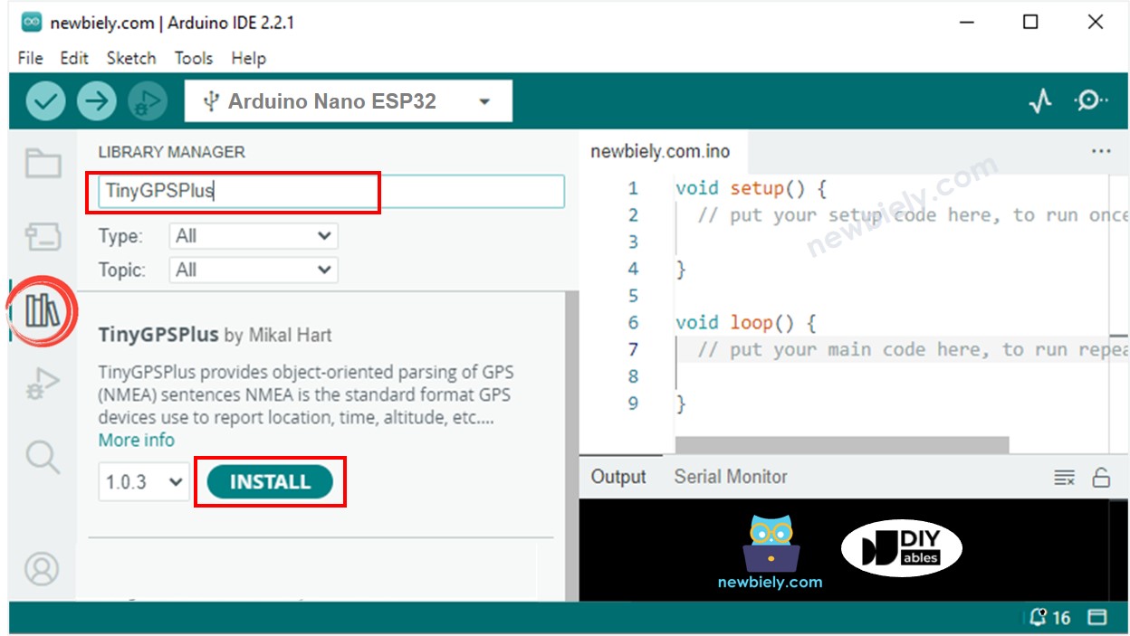 Biblioteca TinyGPS++ do Arduino Nano ESP32