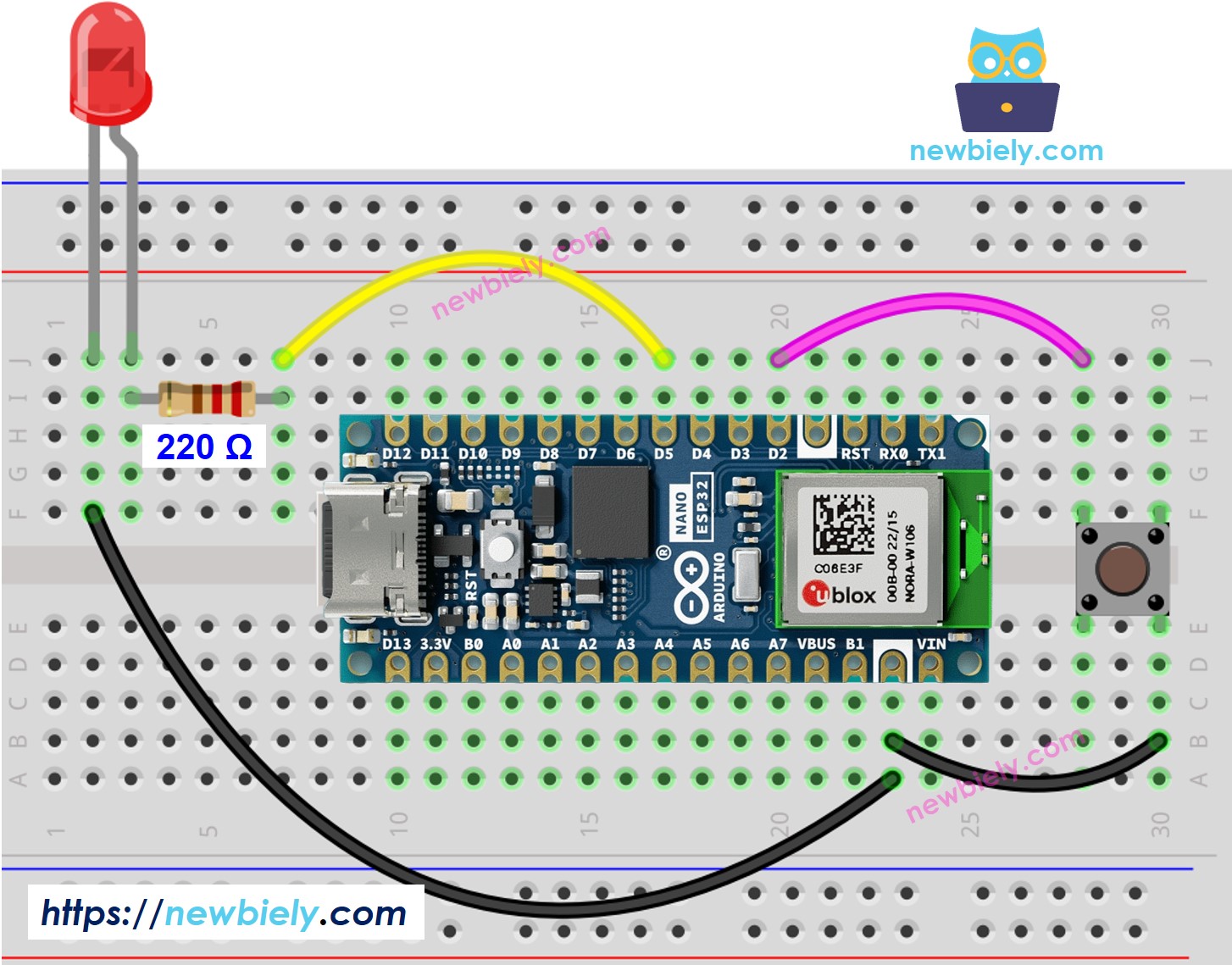 Diagrama de Ligação do Botão e LED com o Arduino Nano ESP32