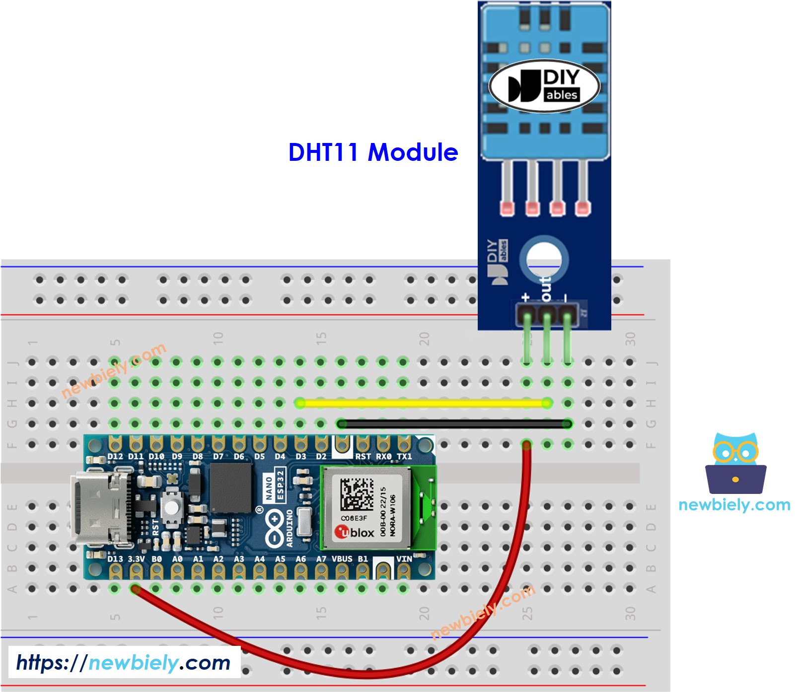 Diagrama de Ligação do Módulo de Temperatura e Umidade DHT11 com Arduino Nano ESP32