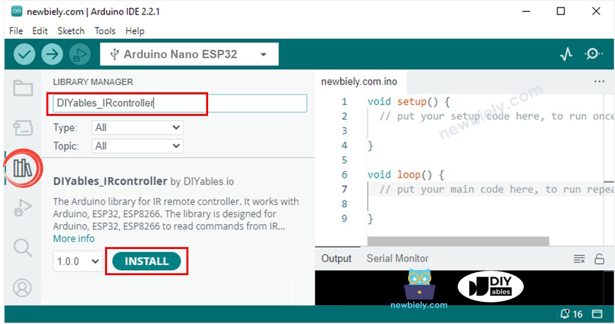 Biblioteca DIYables_IRcontroller para Arduino Nano ESP32