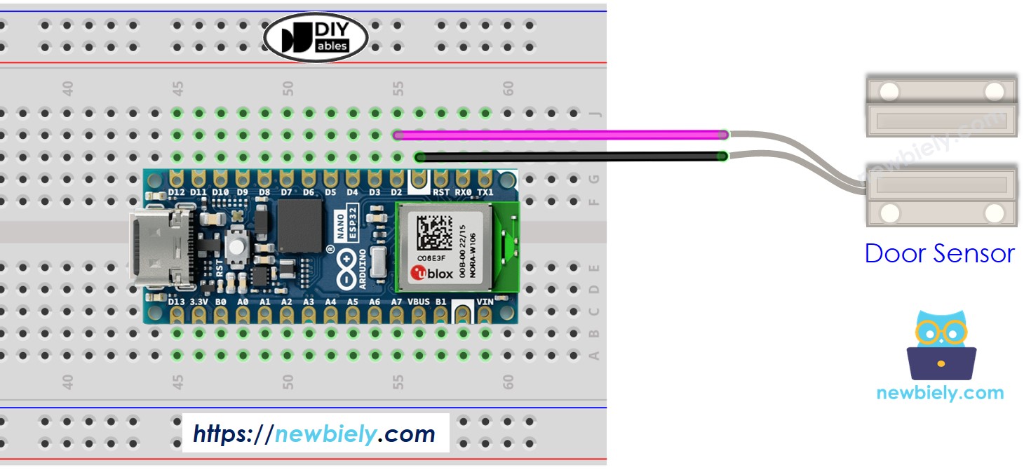 Diagrama de ligação do sensor de porta com o Arduino Nano ESP32