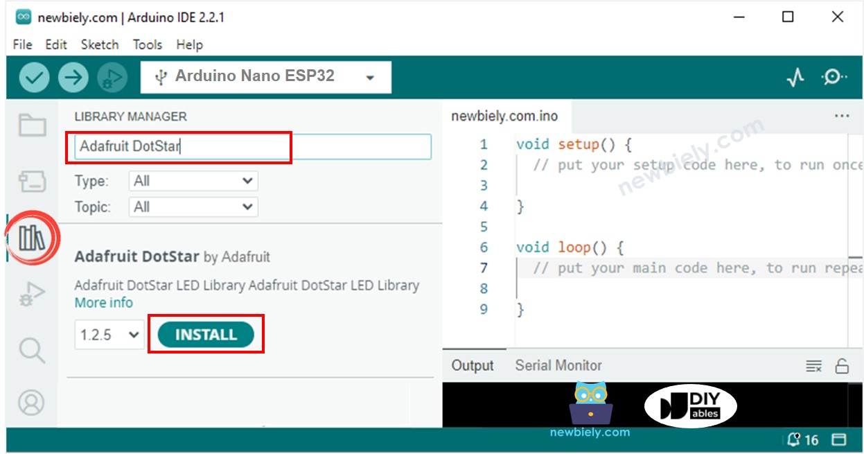 Biblioteca Adafruit DotStar do Arduino Nano ESP32
