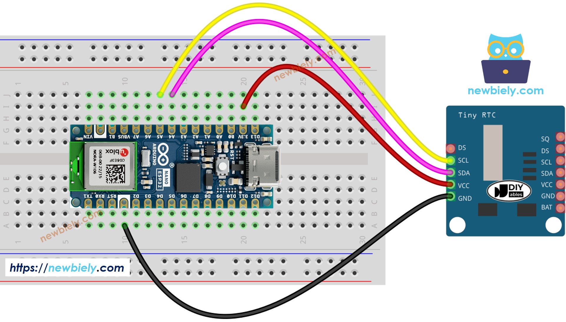 Diagrama de Ligação do Relógio de Tempo Real DS1307 com o Arduino Nano ESP32