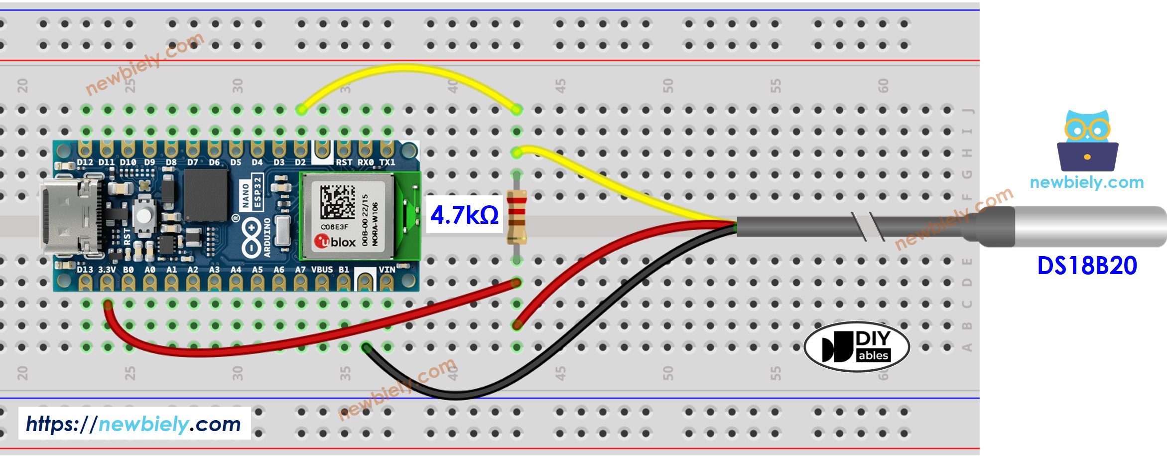 Diagrama de Ligação do Sensor de Temperatura do Arduino Nano ESP32