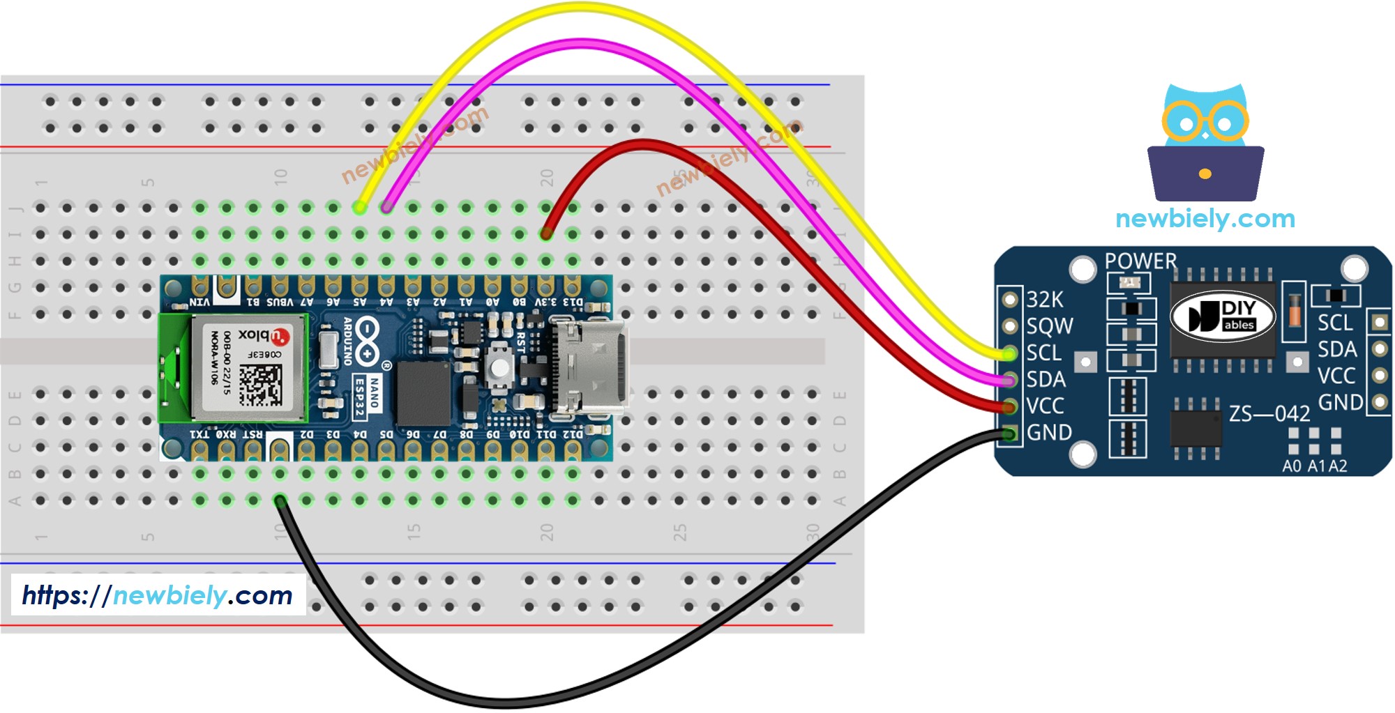 Diagrama de Ligação do Relógio de Tempo Real DS3231 com o Arduino Nano ESP32