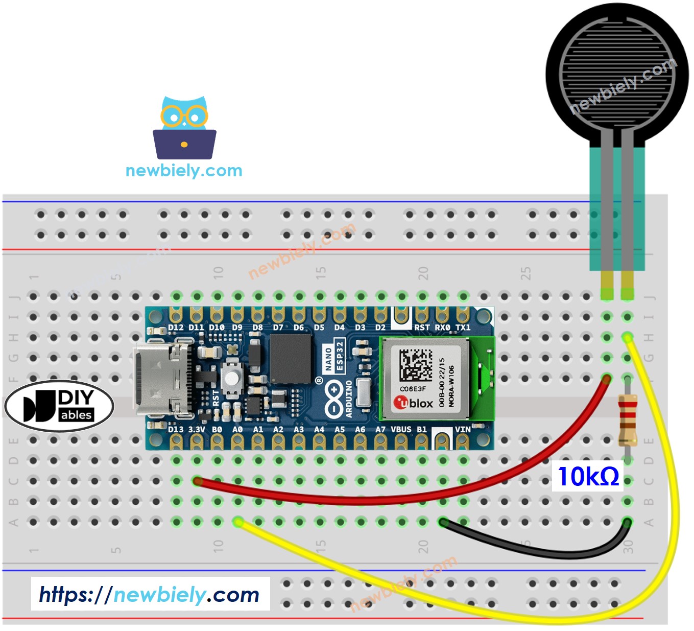 Diagrama de ligação do sensor de força com o Arduino Nano ESP32