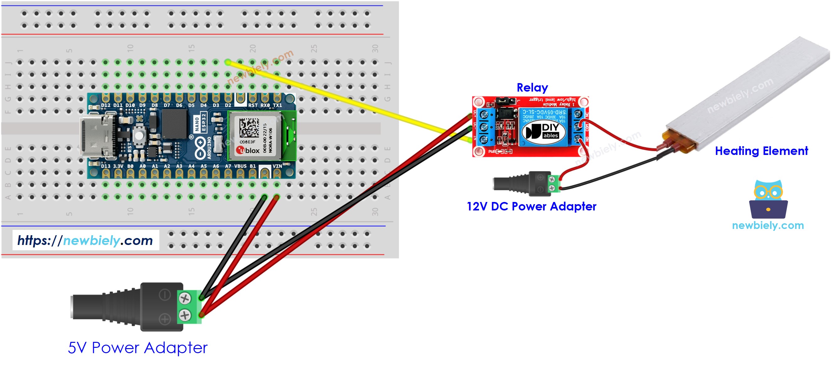 Diagrama de Ligação do Elemento de Aquecimento do Arduino Nano ESP32