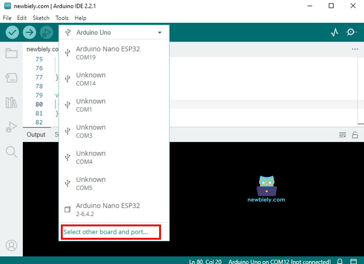 Como selecionar a placa Arduino Nano ESP32 na Arduino IDE