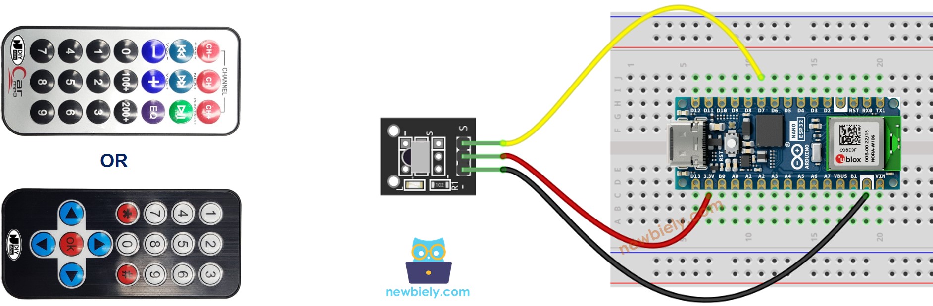 Diagrama de ligação do controle remoto IR com o Arduino Nano ESP32