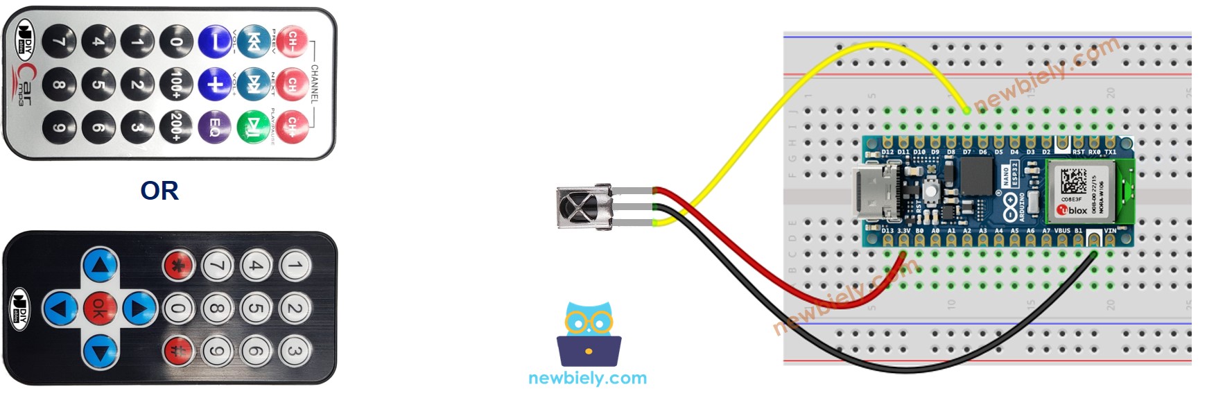 Diagrama de ligação do controle remoto IR com o Arduino Nano ESP32