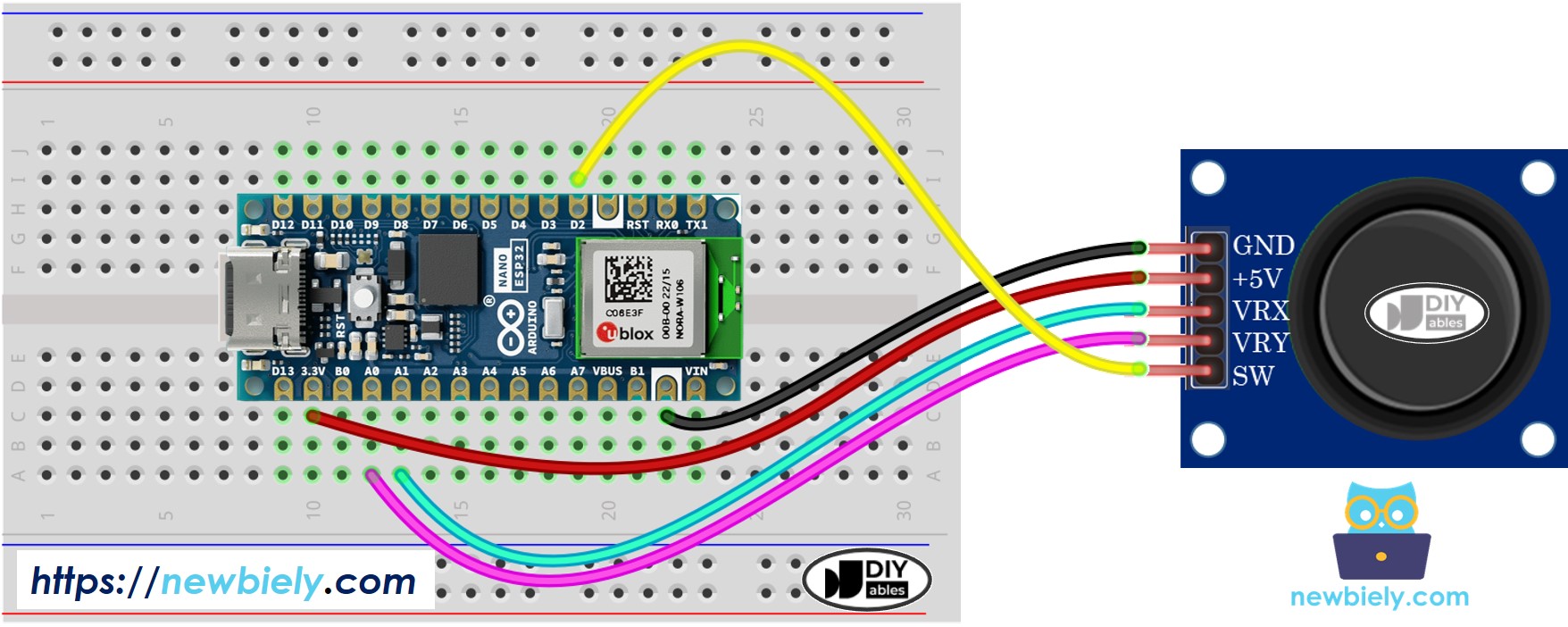 Diagrama de Ligação do Joystick com Arduino Nano ESP32