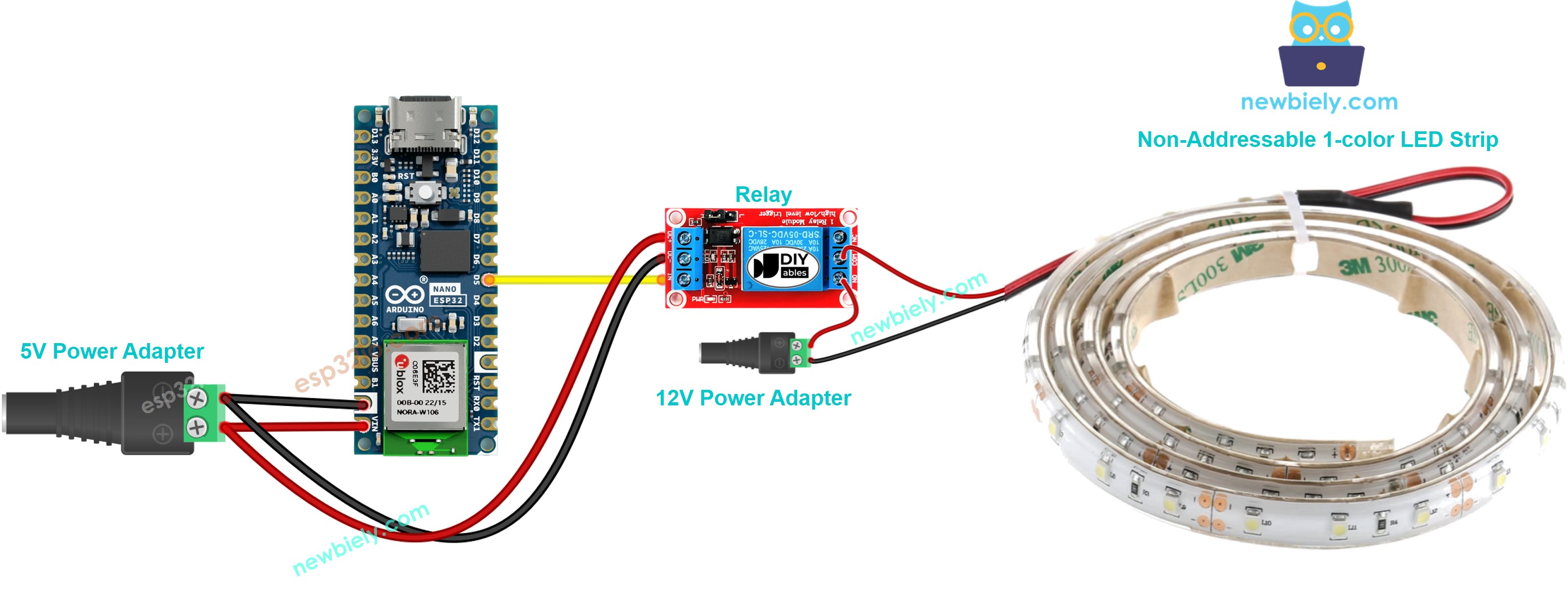 Diagrama de Ligação da Fita LED de 12V do Arduino Nano ESP32