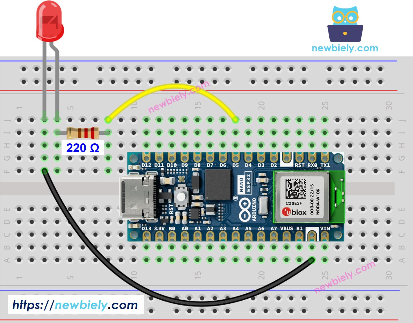 Diagrama de ligação do LED com Arduino Nano ESP32