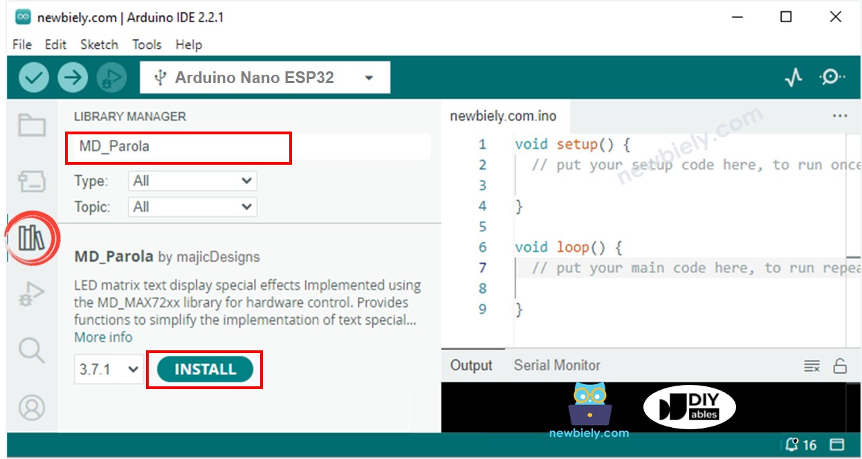 Arduino Nano ESP32 MD_Parola library