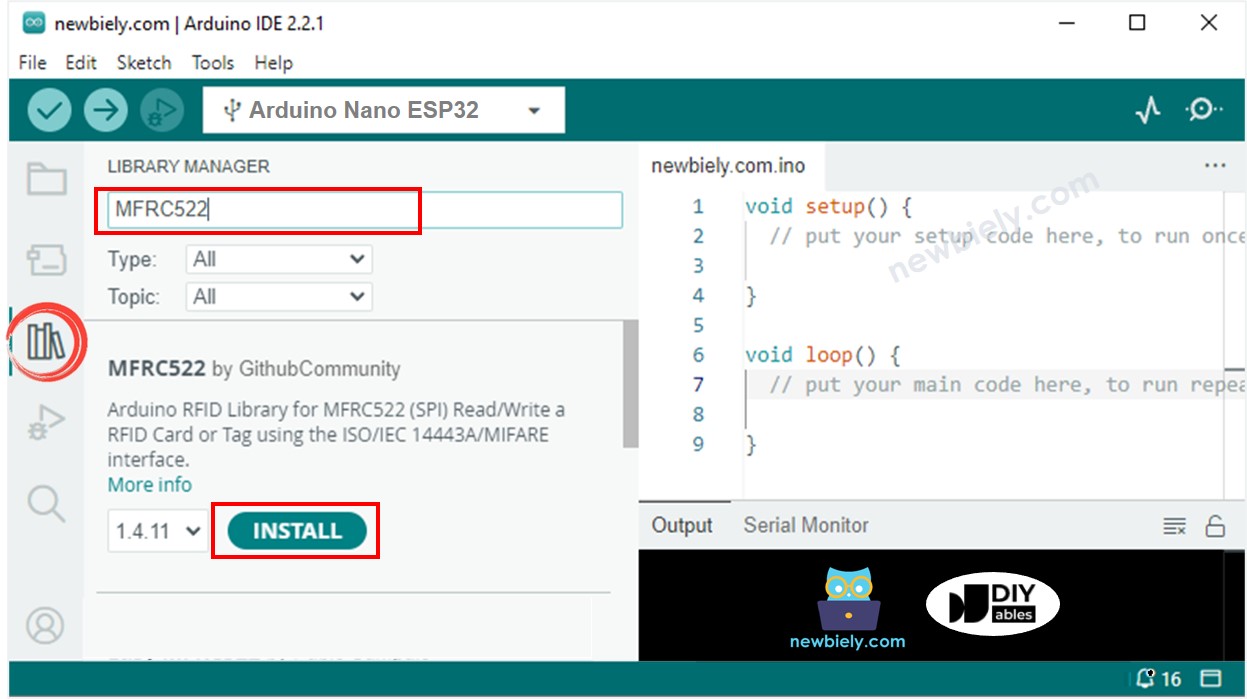 Biblioteca MFRC522 do Arduino Nano ESP32