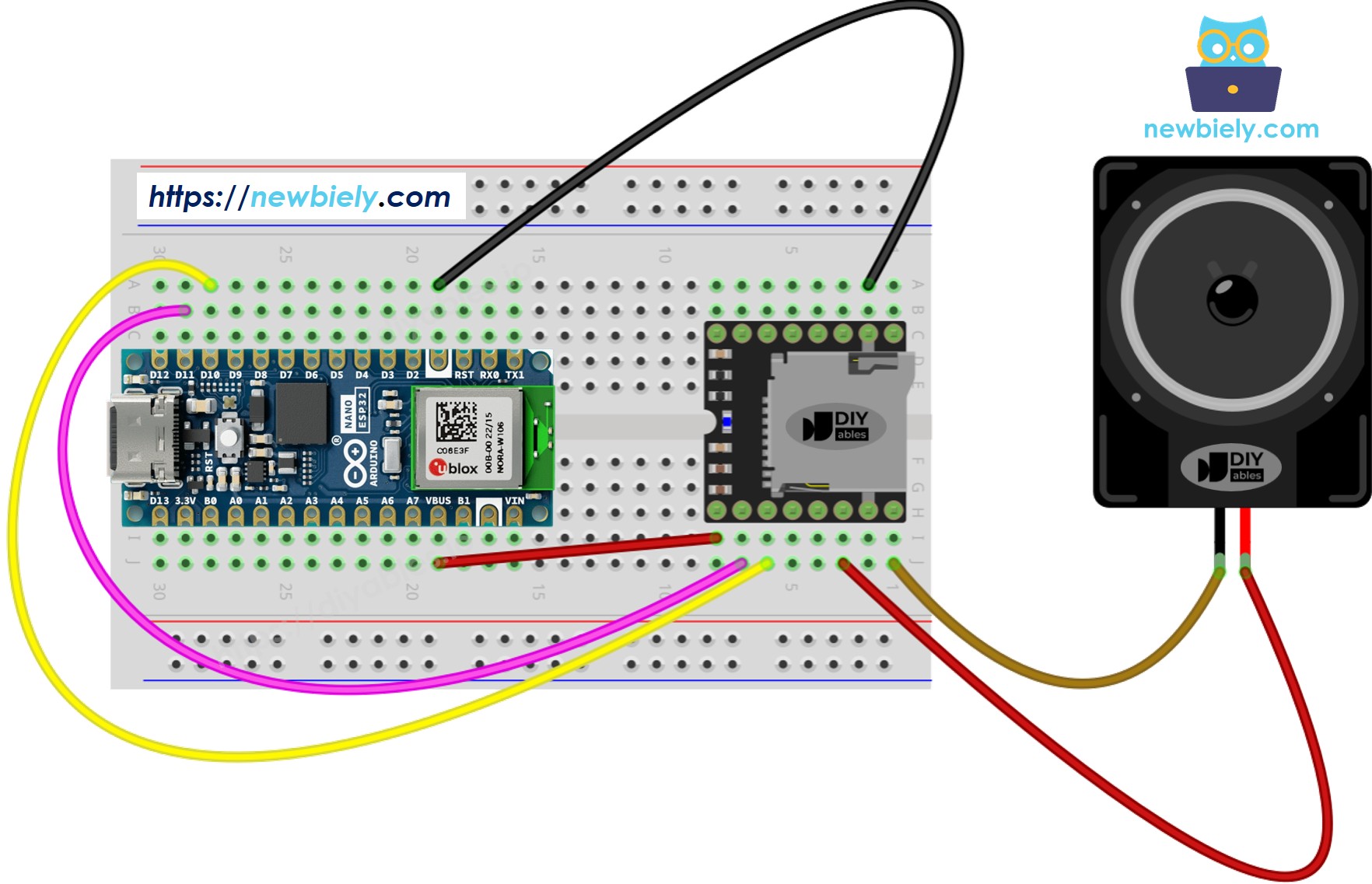 Diagrama de ligação do Mini Player de Mp3 com o Arduino Nano ESP32