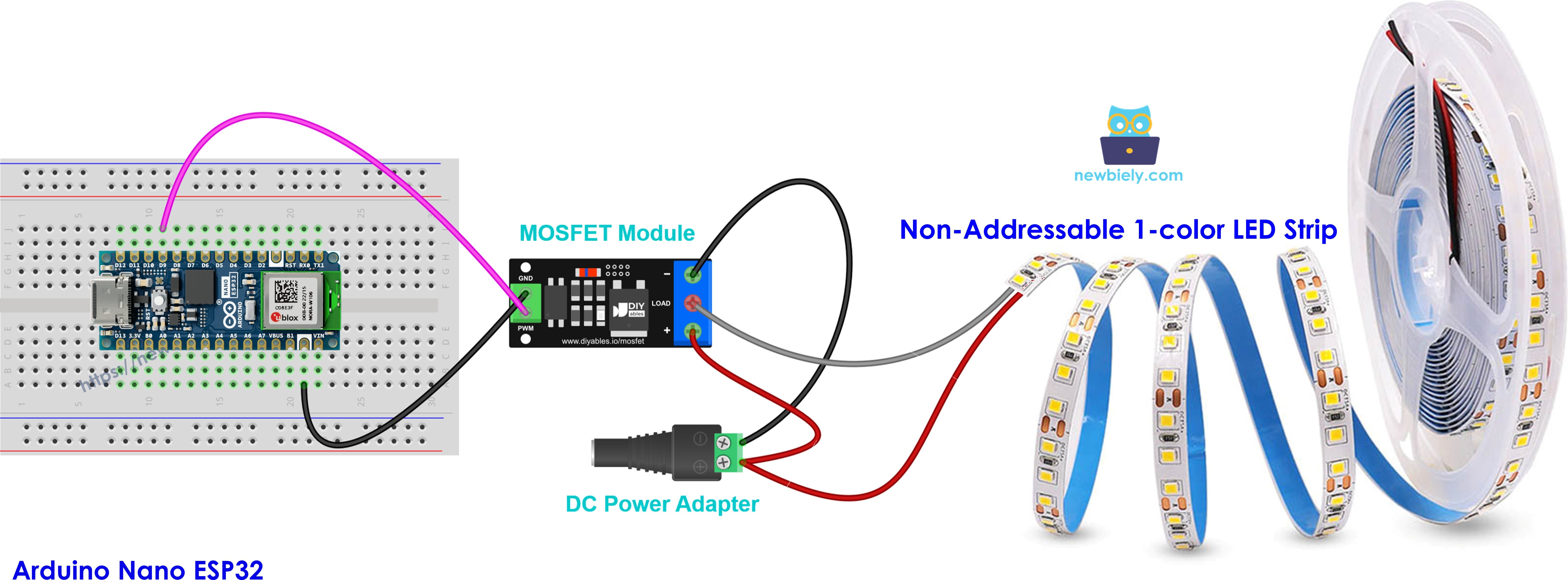 Ligando uma fita LED de 12V de cor única ao módulo MOSFET