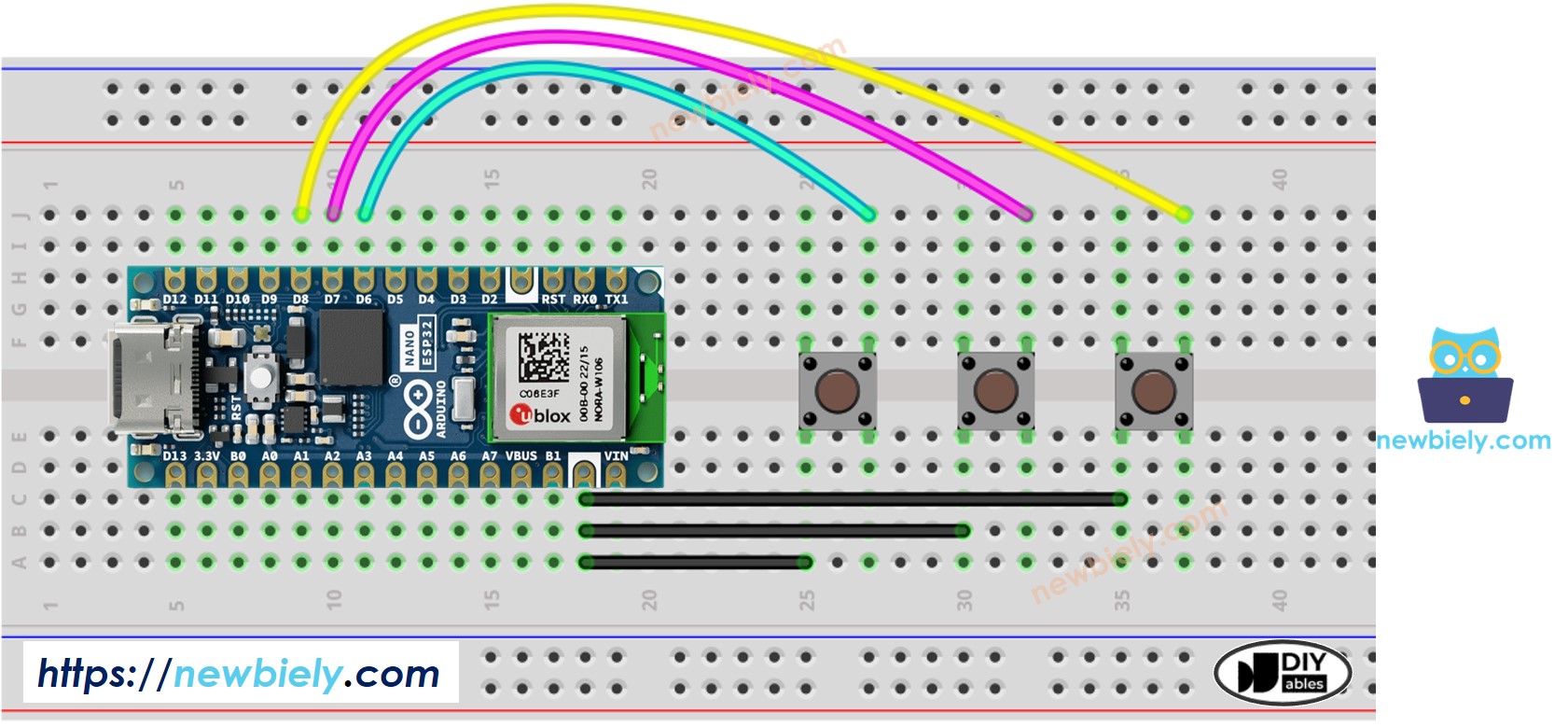 Diagrama de Ligação da Biblioteca de Botão com o Arduino Nano ESP32