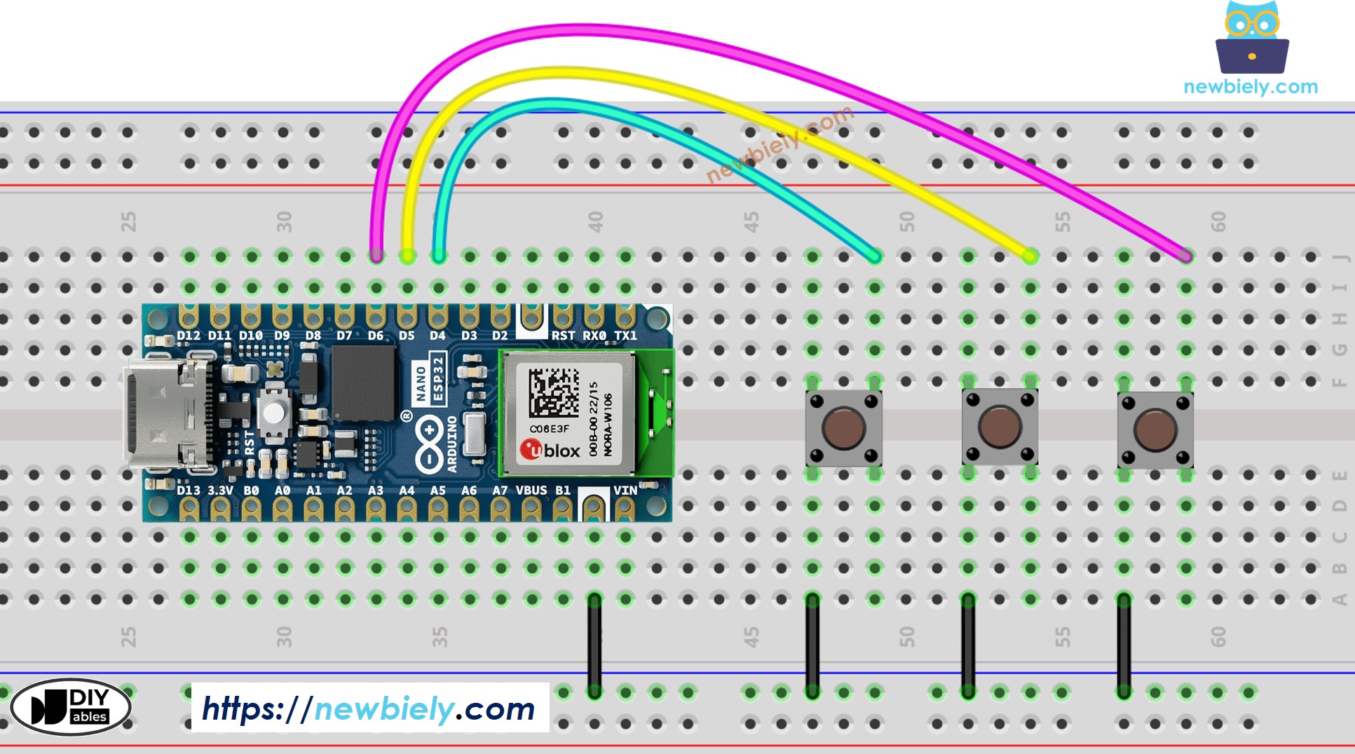 Diagrama de Ligação de vários botões com o Arduino Nano ESP32