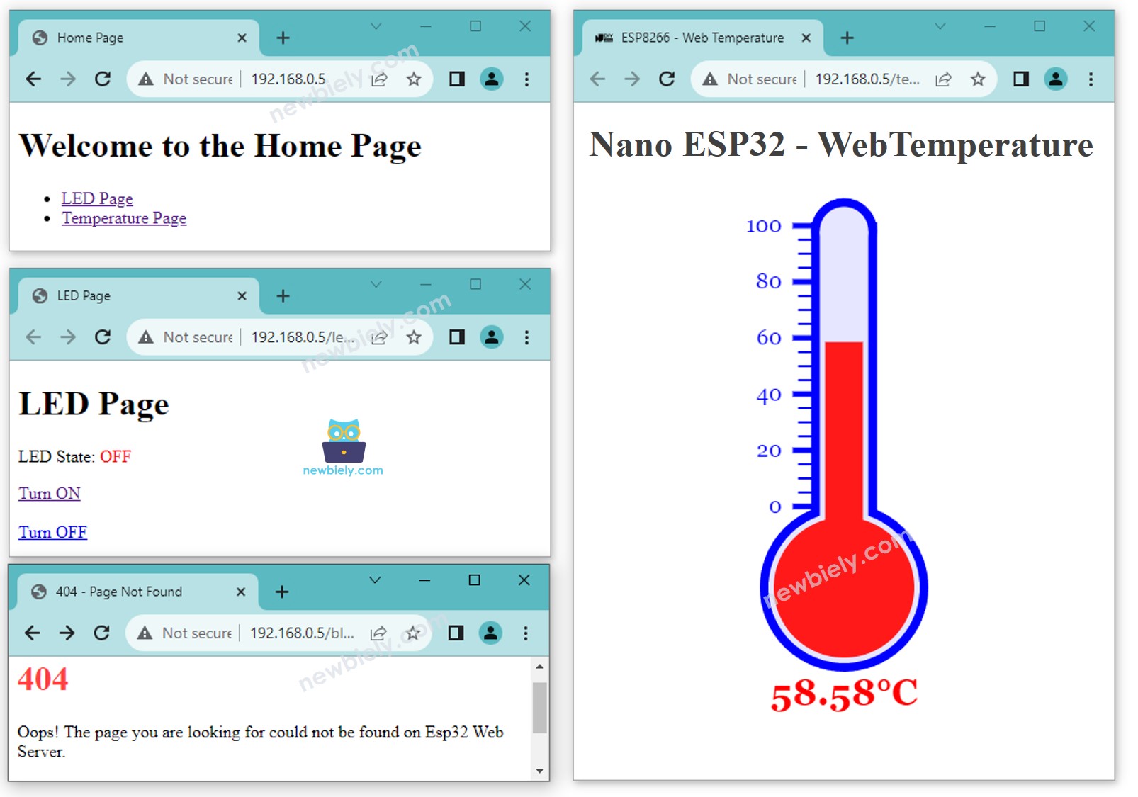 Várias páginas web do Arduino Nano ESP32
