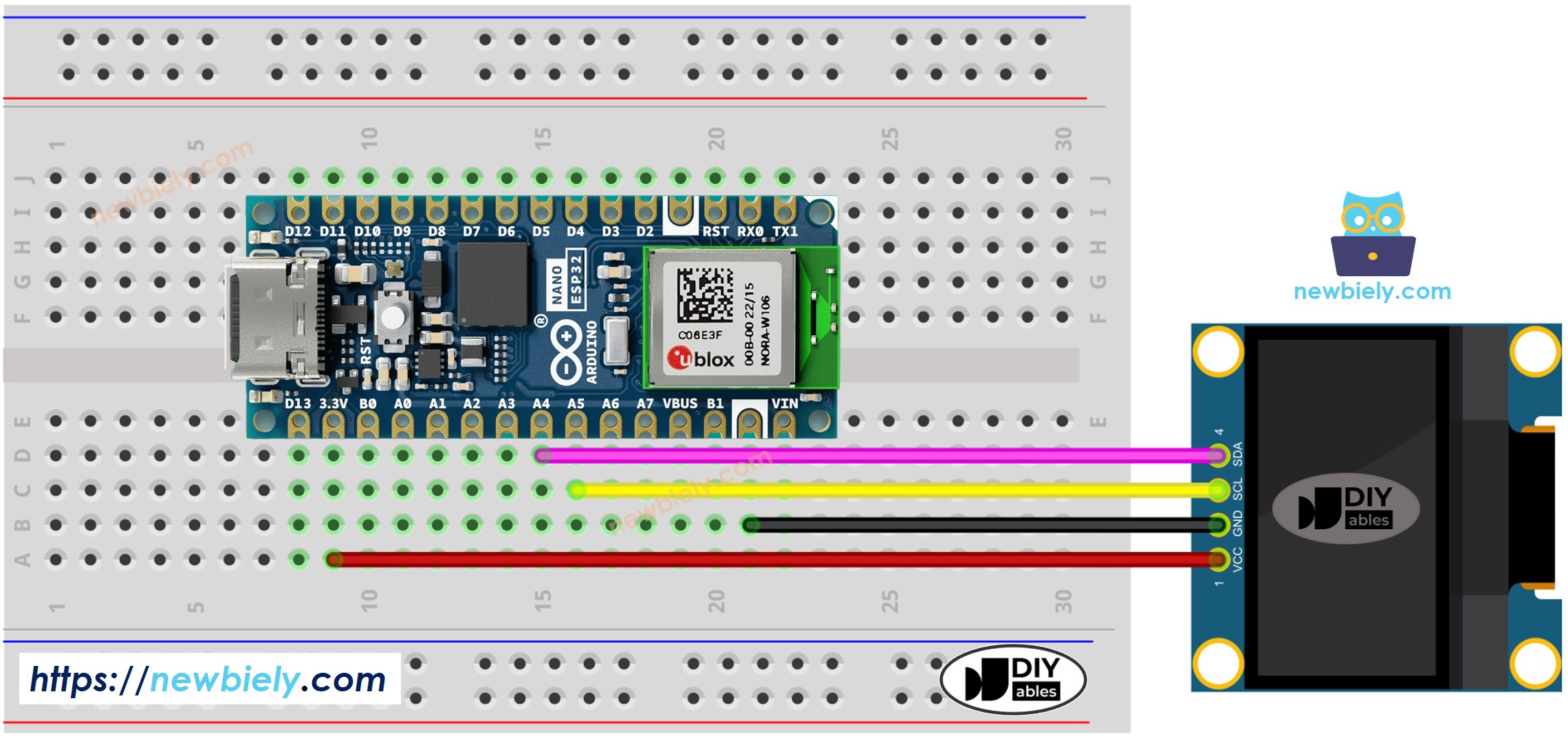 Diagrama de ligação do OLED com Arduino Nano ESP32