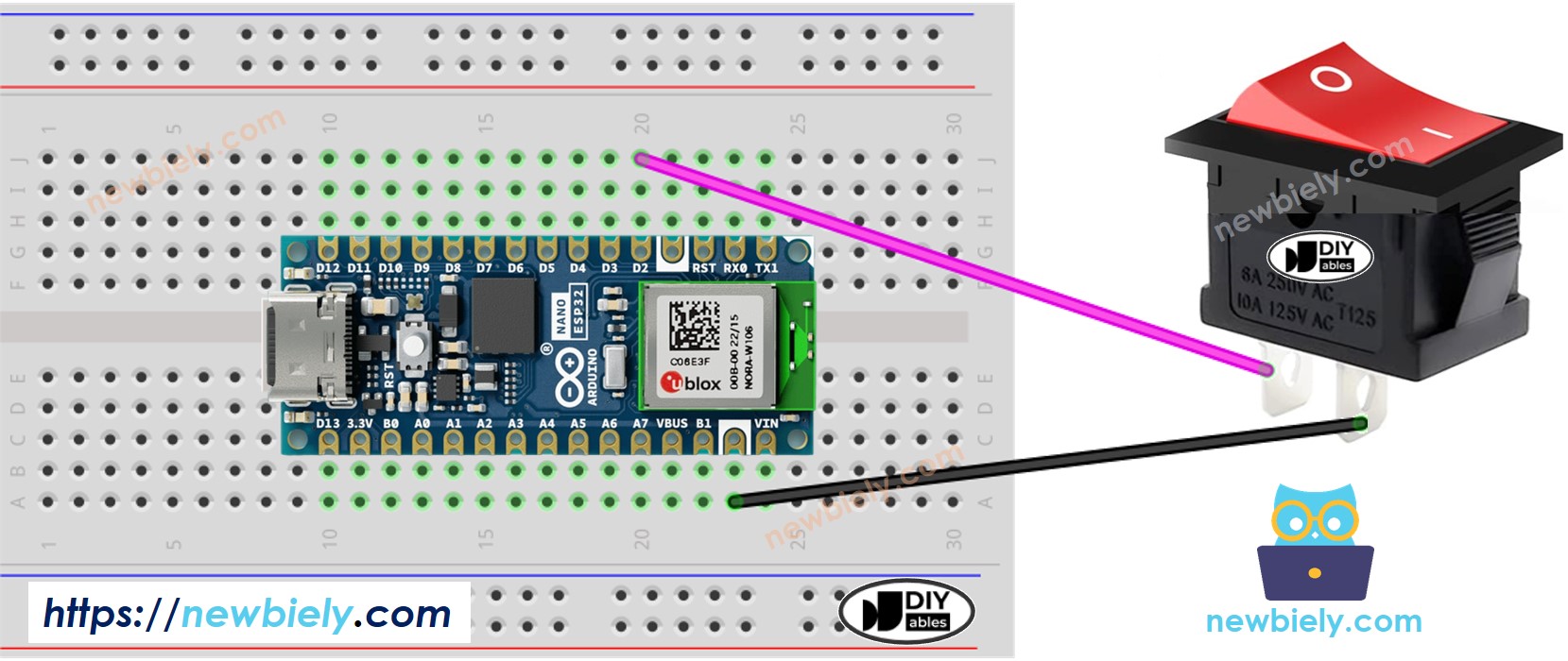 Diagrama de Ligação da Chave ON/OFF com o Arduino Nano ESP32