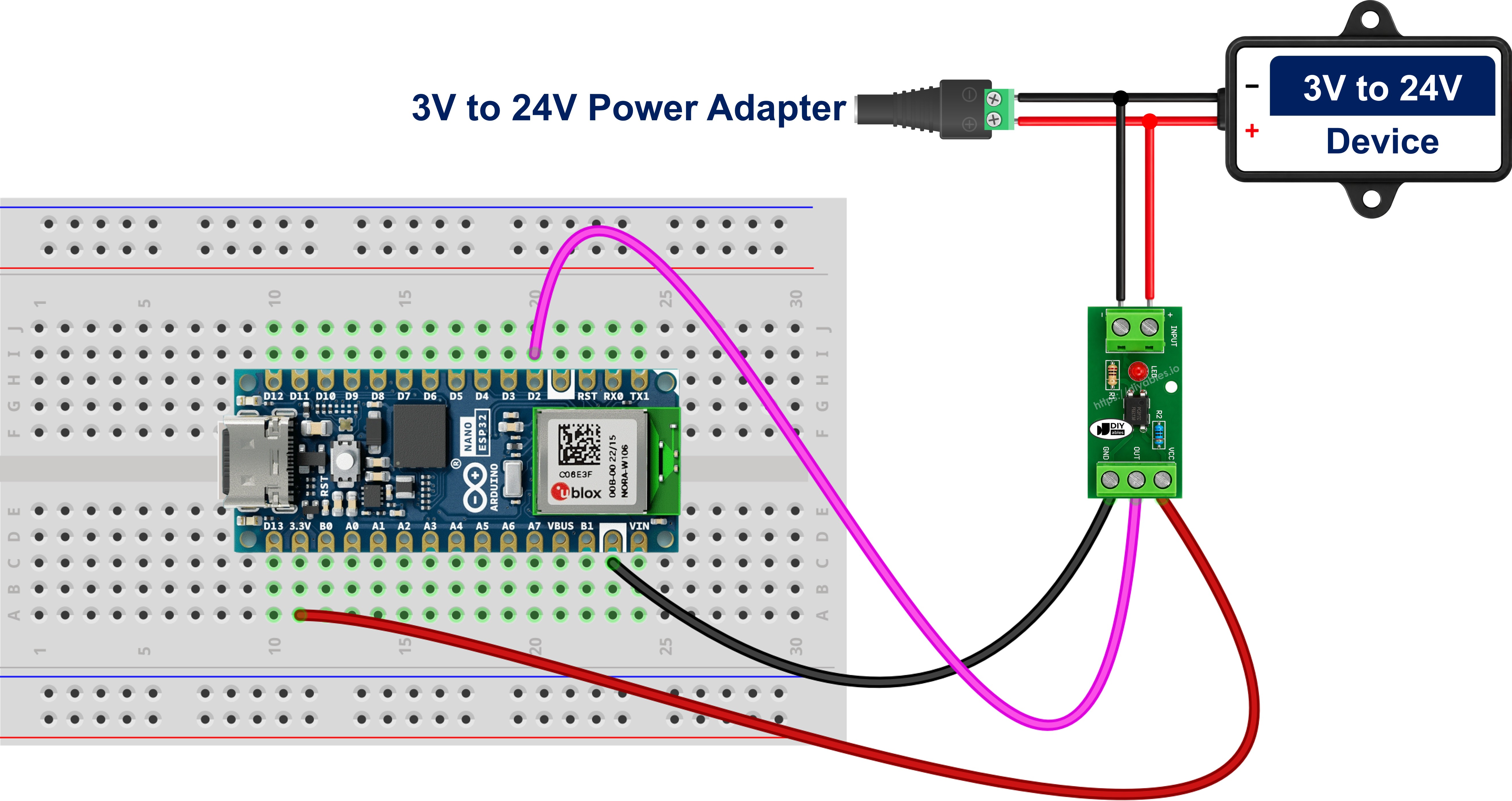Diagrama de ligação do módulo de isolação com optoacoplador PC817 e o Arduino Nano ESP32