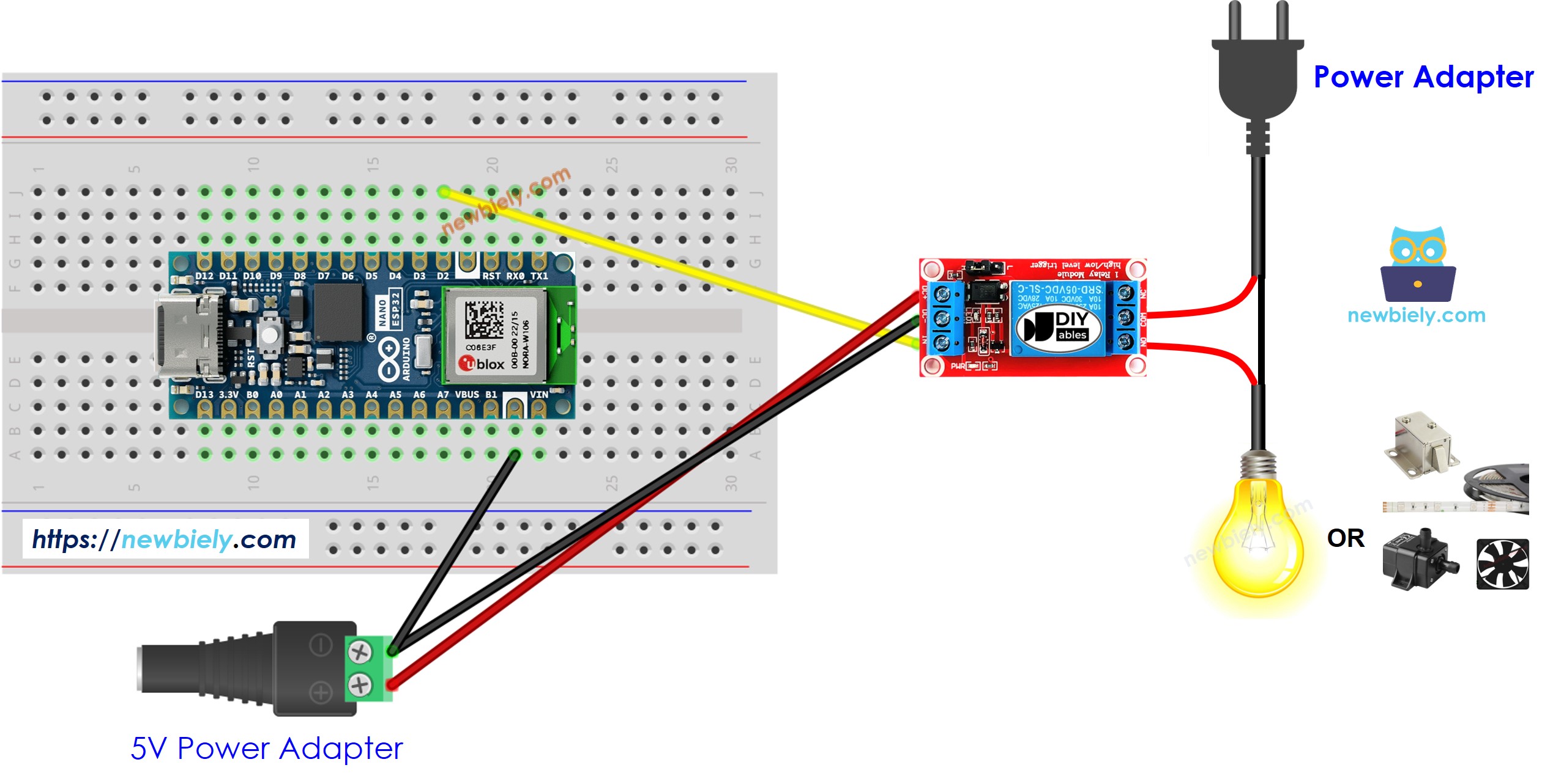 Diagrama de Ligação do Relé com o Arduino Nano ESP32