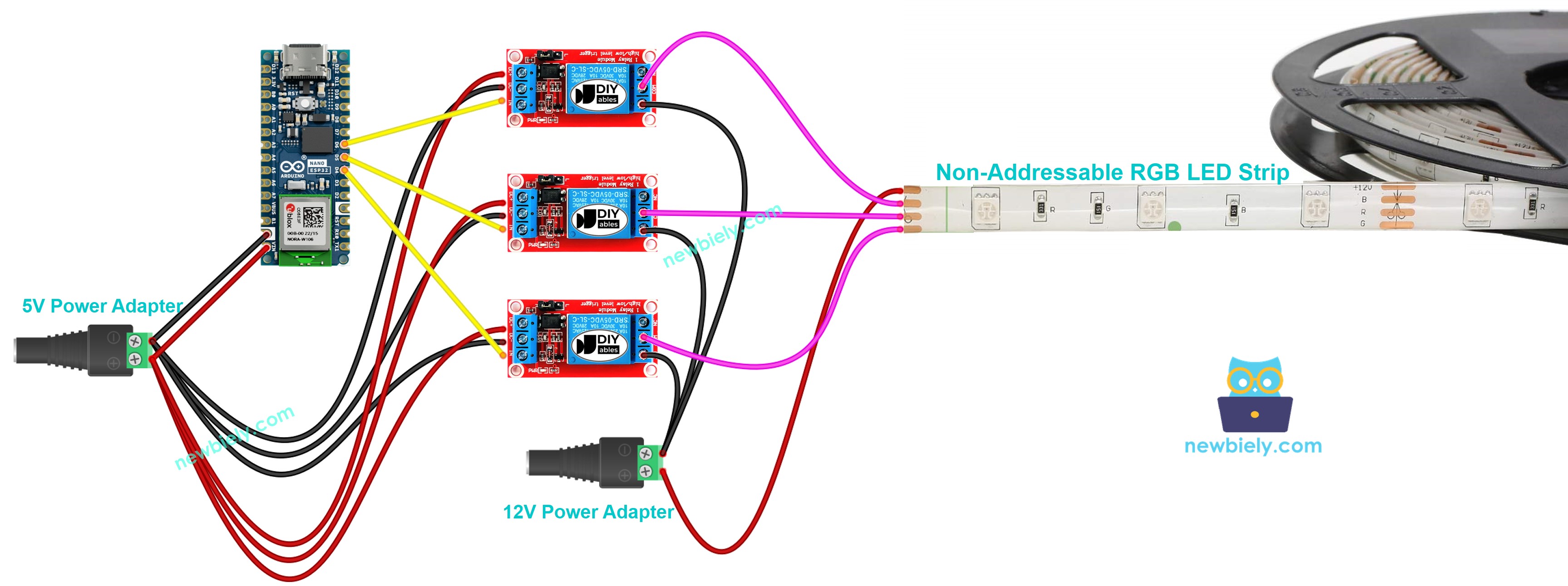 Diagrama de Ligação da Fita LED de 12V do Arduino Nano ESP32
