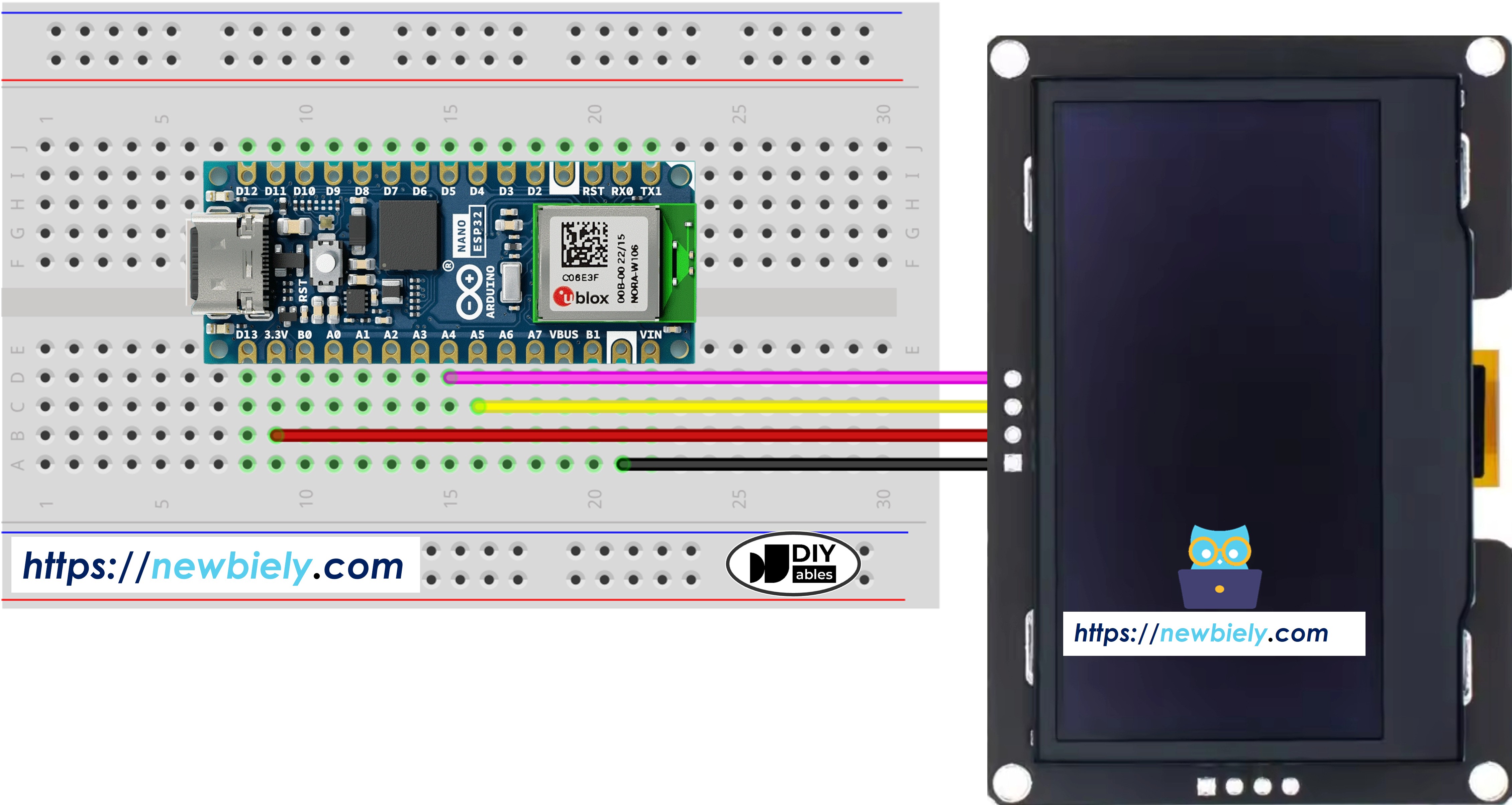 Diagrama de ligação do OLED SSD1309 com Arduino Nano ESP32