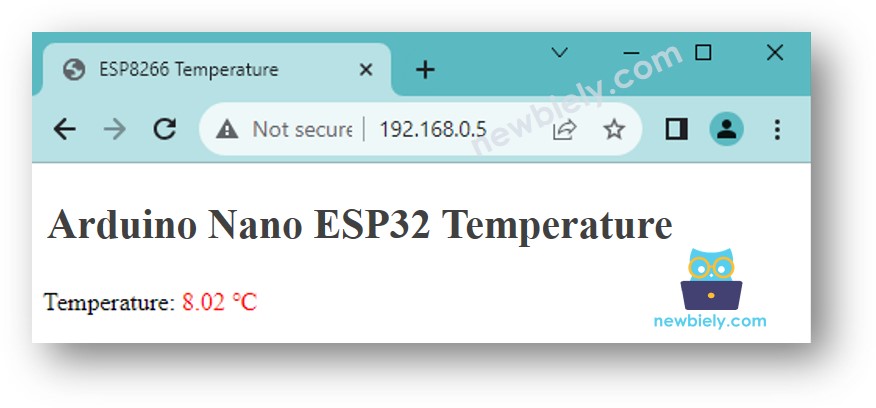 Navegador com temperatura do Arduino Nano ESP32