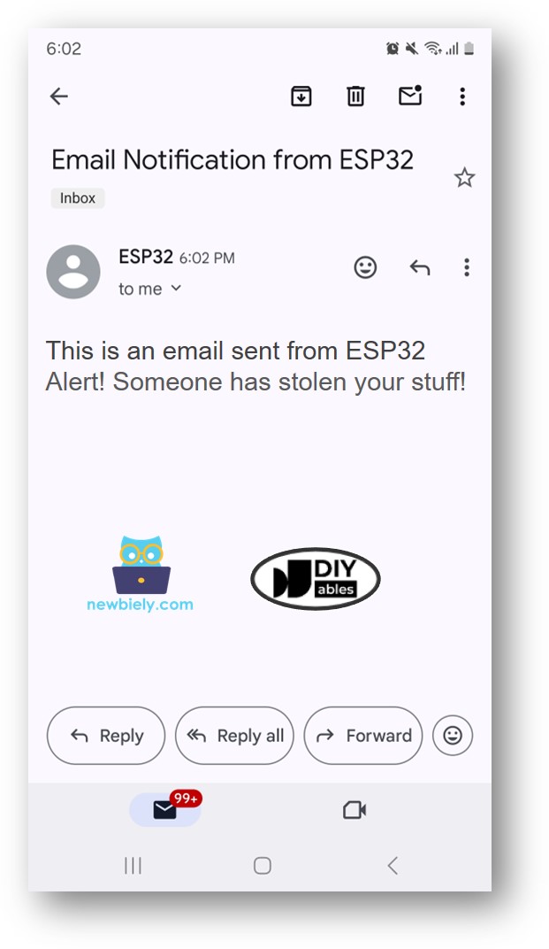E-mail de detecção de furto do Arduino Nano ESP32