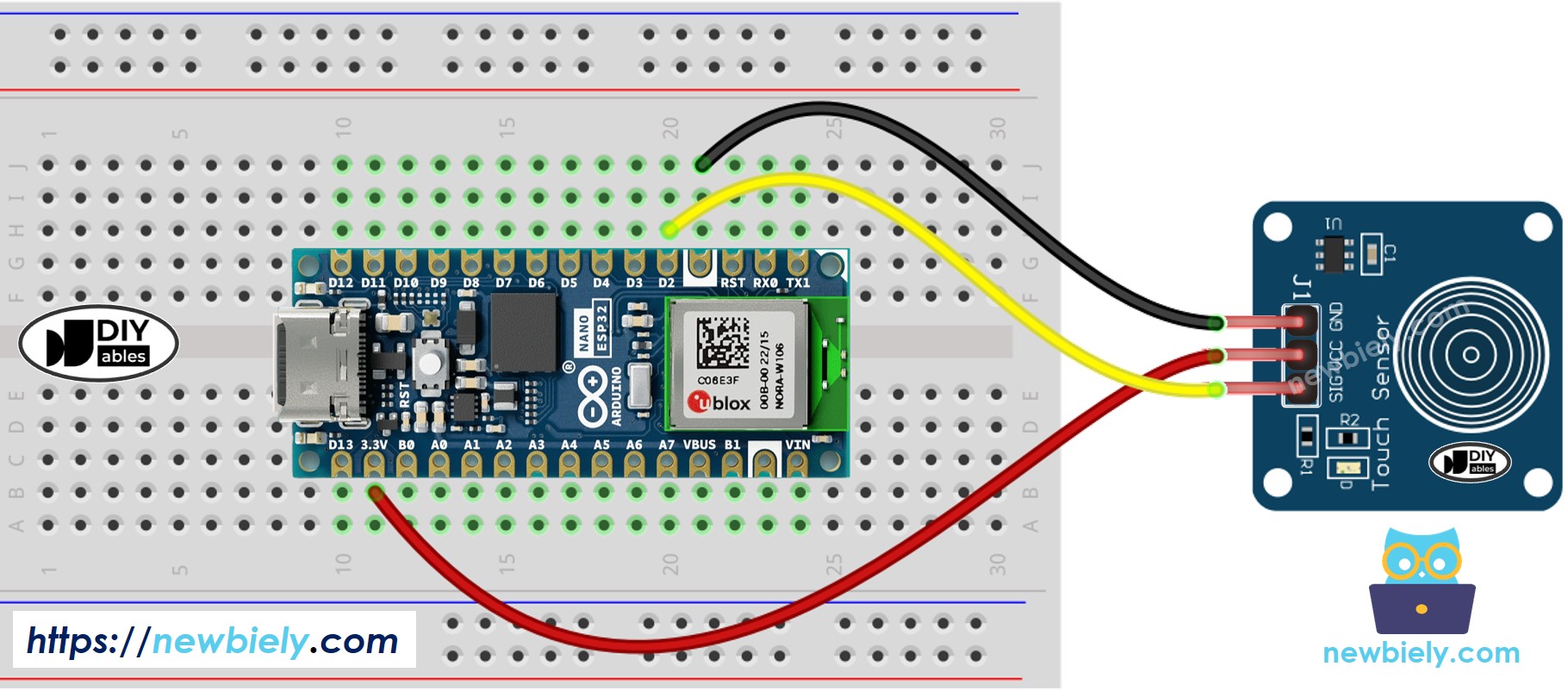 Diagrama de Ligação do Sensor de Toque com o Arduino Nano ESP32