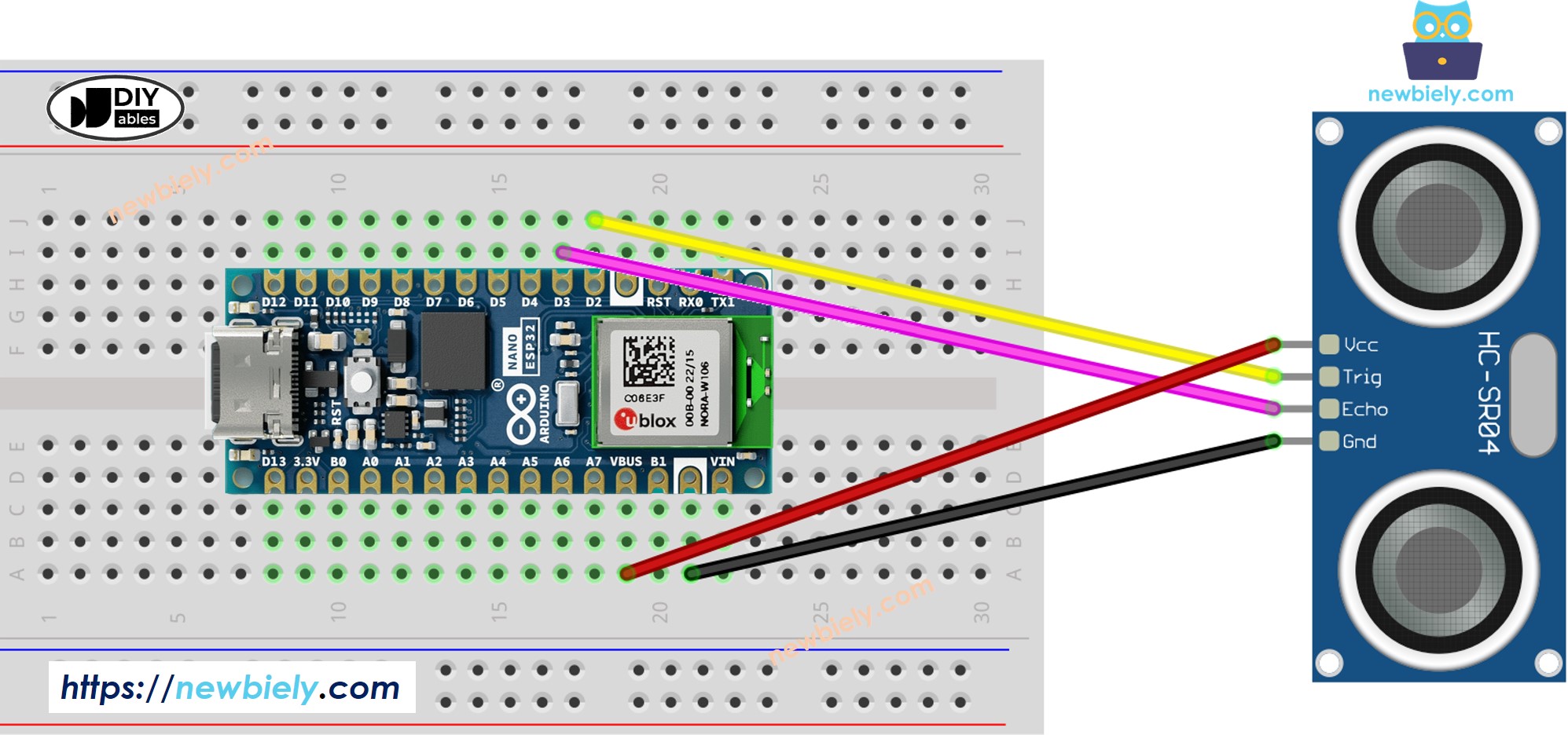 Diagrama de ligação do sensor ultrassônico com o Arduino Nano ESP32