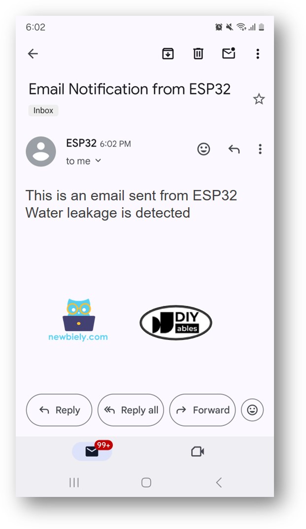 E-mail do sensor de água do Arduino Nano ESP32