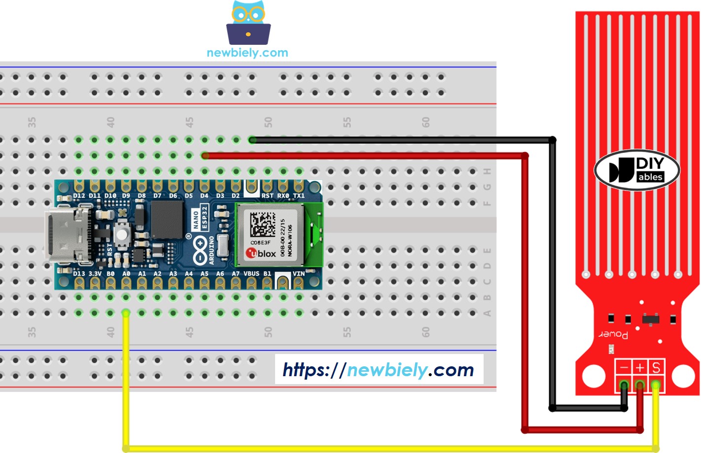 Diagrama de ligação do Sensor de Água com o Arduino Nano ESP32