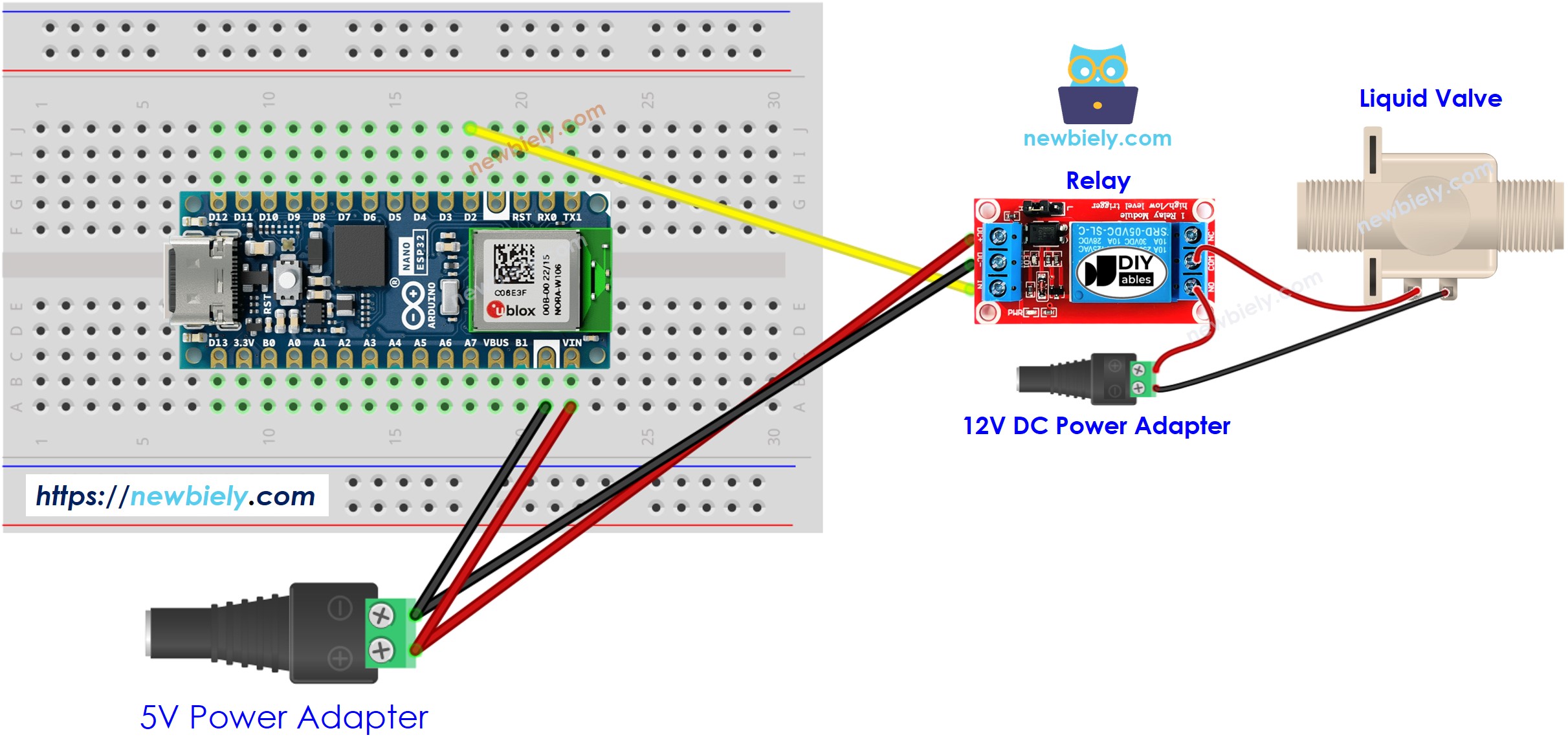 Diagrama de ligação da válvula de água com o Arduino Nano ESP32