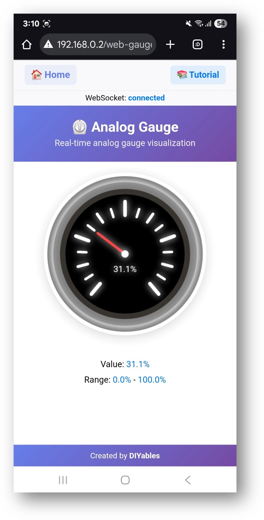 App Web Analog Gauge do DIYables WebApp do Arduino Nano ESP32