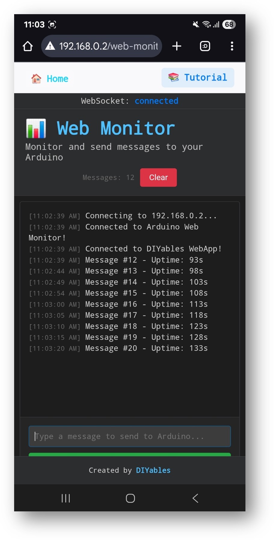 App Web Monitor do DIYables WebApp do Arduino Nano ESP32
