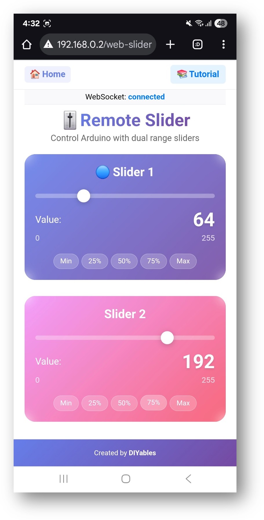 App Web Slider do DIYables WebApp do Arduino Nano ESP32