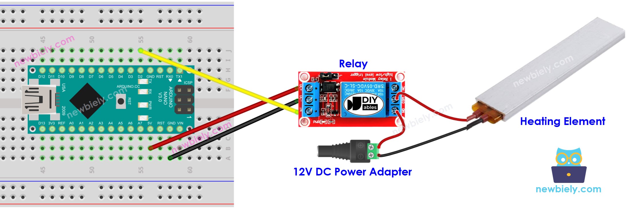 The wiring diagram between Arduino Nano and heating element